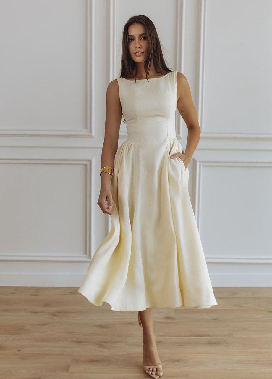 Chic Le Frique Campbell Linen Midi Dress, Yellow, A540_YLLW, large image number 2