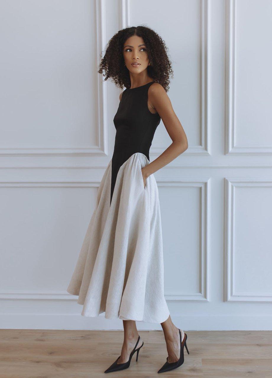 Chic Le Frique Campbell Linen Midi Dress, Black, A540_BLCK, large image number 3