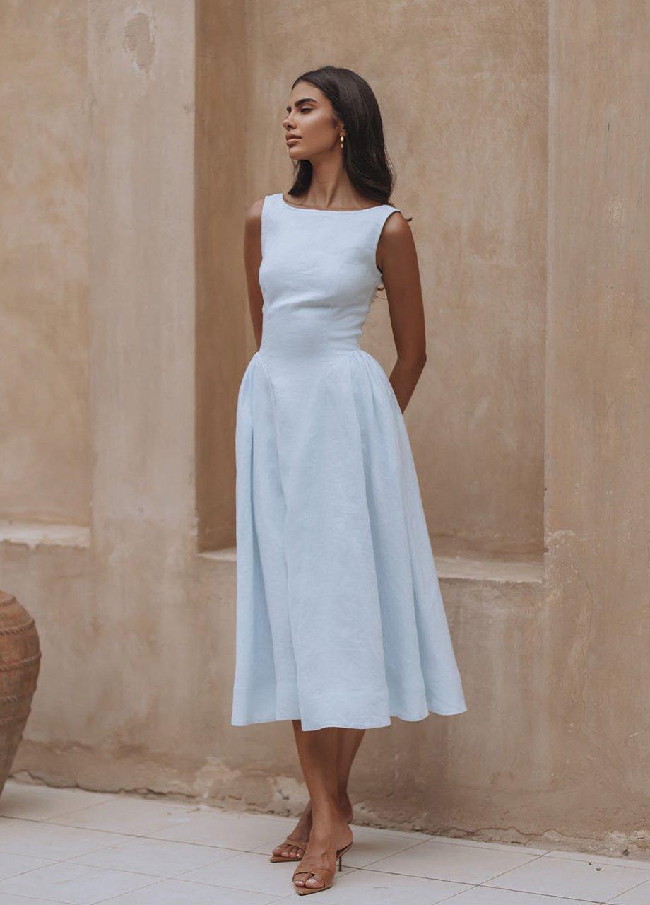 Chic Le Frique Campbell Linen Midi Dress, Blue, A540_BLUE, medium
