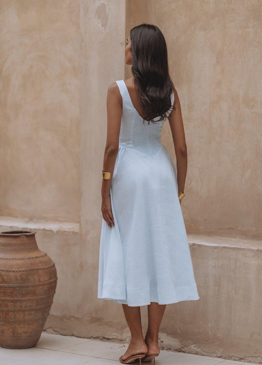 Chic Le Frique Campbell Linen Midi Dress, Blue, A540_BLUE, medium