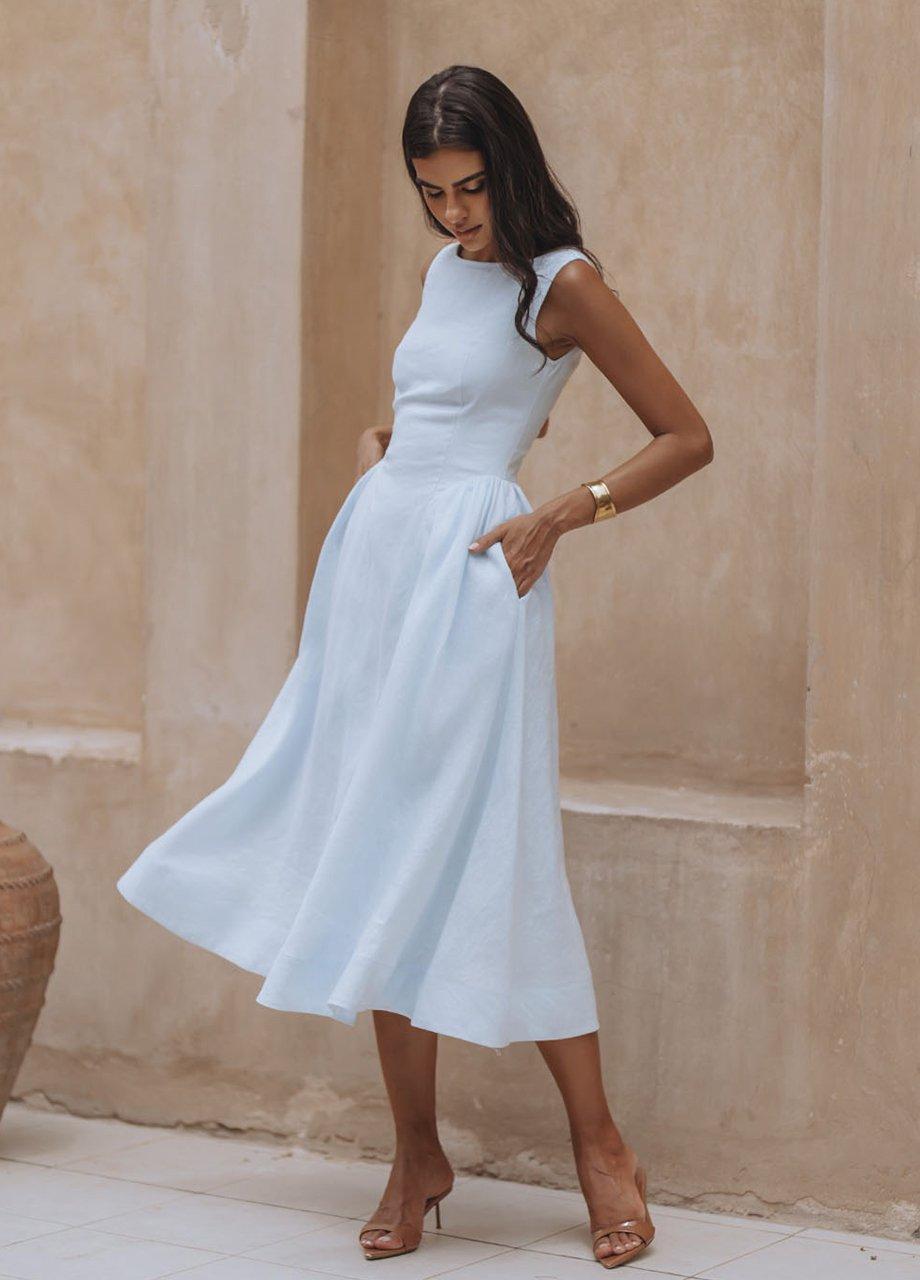 Chic Le Frique Campbell Linen Midi Dress, Blue, A540_BLUE, large image number 2