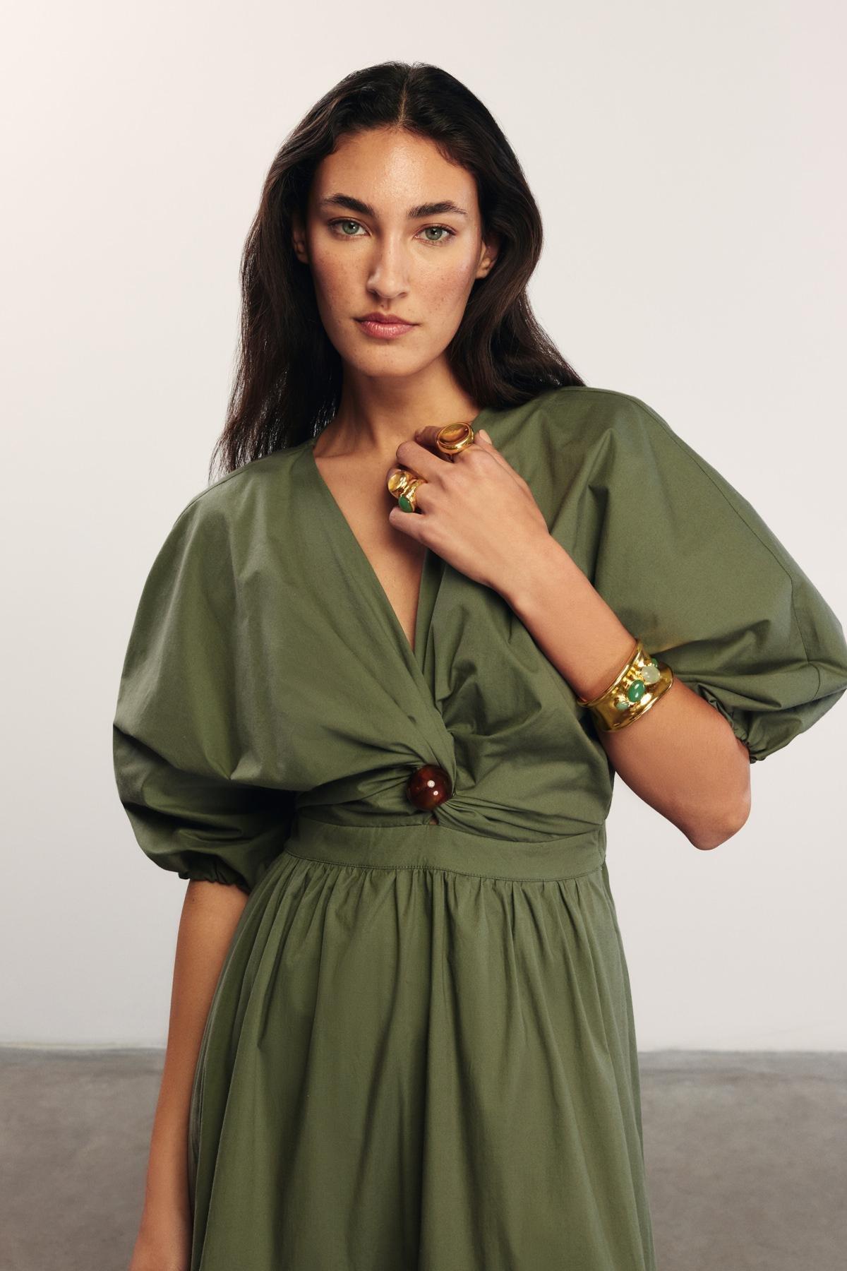 Poplin Tiered Maxi Dress, Elissa Studio X Anthropologie, Khaki, , large image number 2