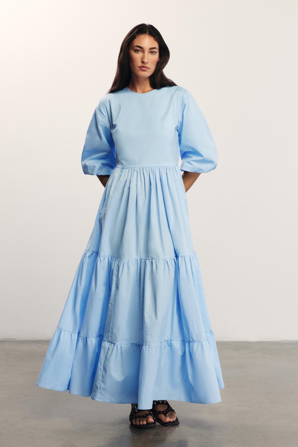 Poplin Tiered Maxi Dress, Elissa Studio X Anthropologie, Blue, , large image number 0