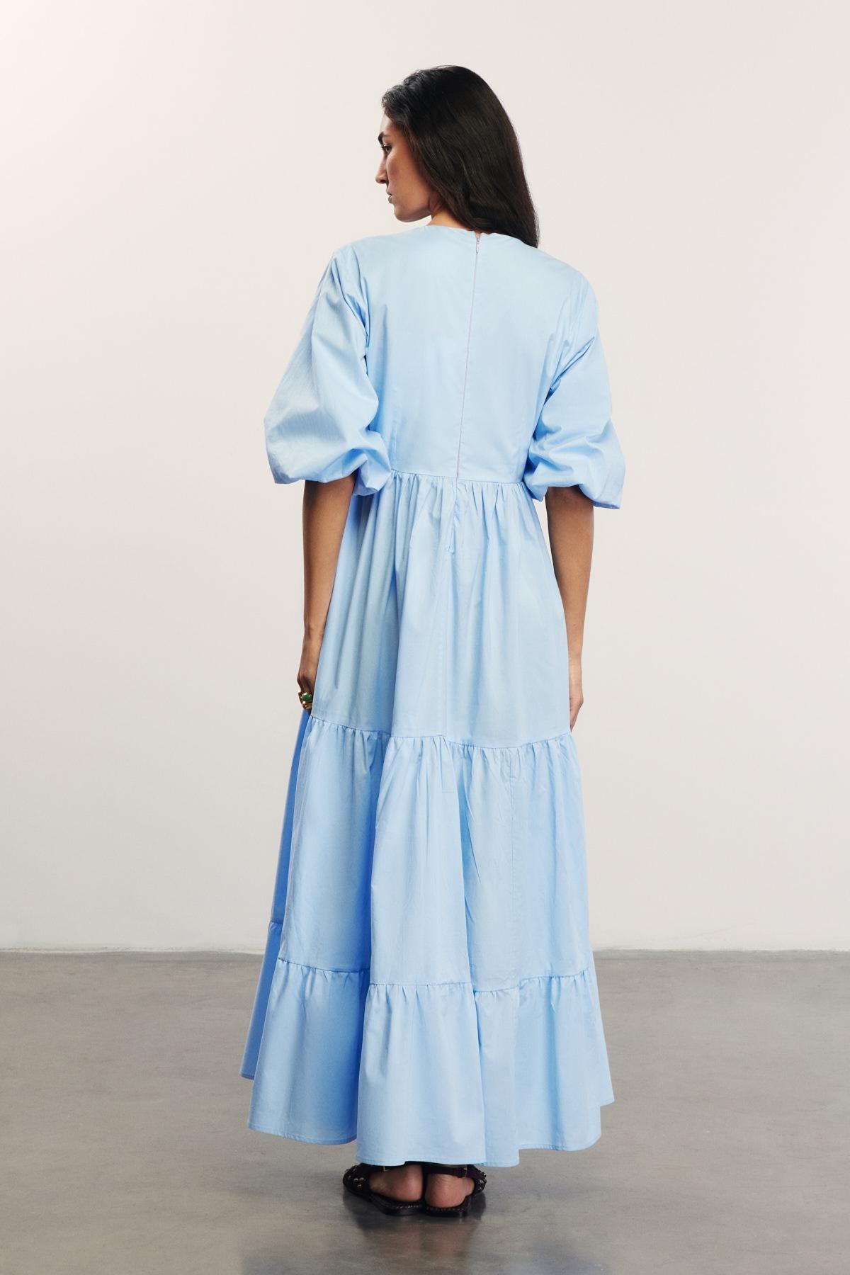 Poplin Tiered Maxi Dress, Elissa Studio X Anthropologie, Blue, , large image number 1