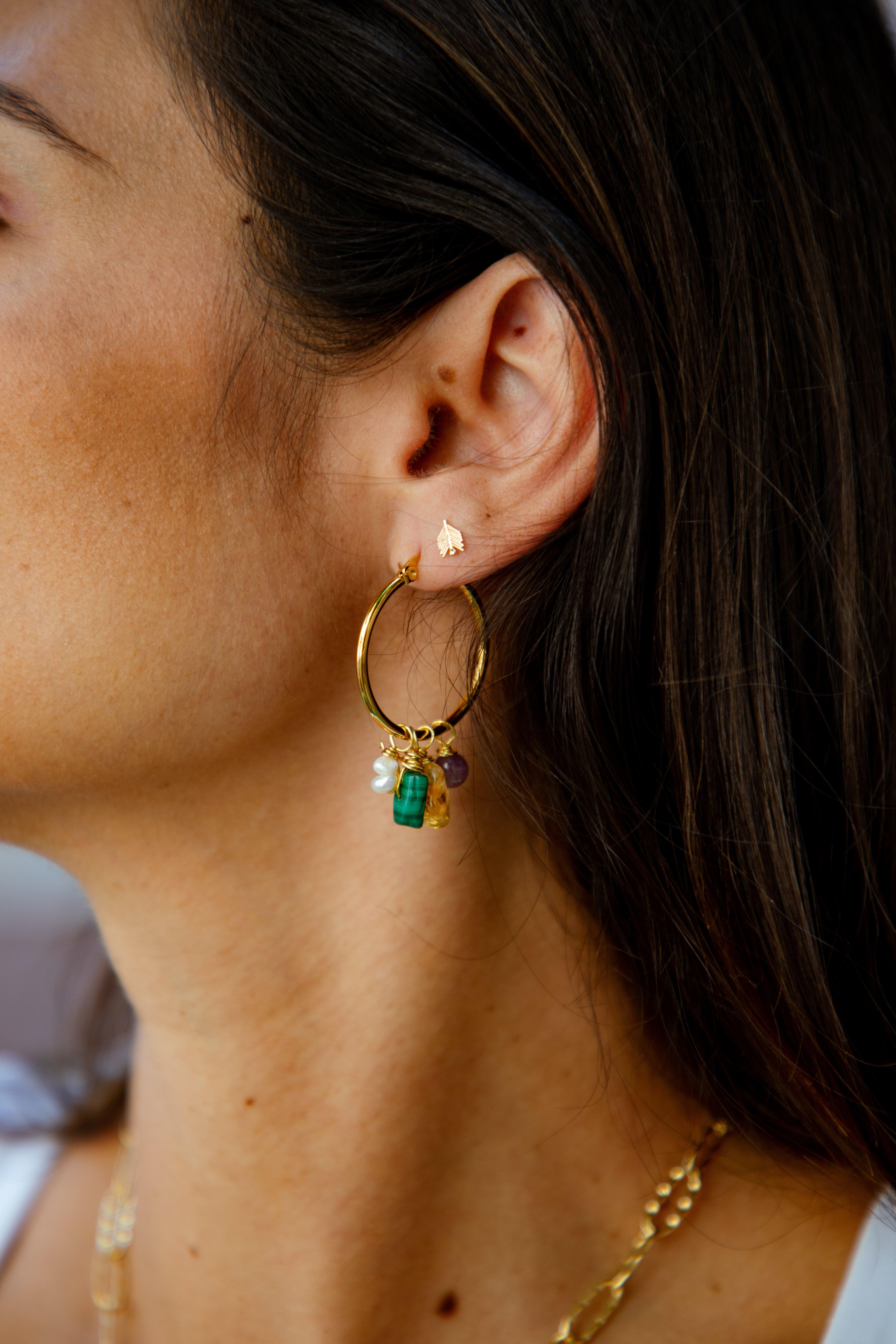 Earrings Hoops With Charms, Multicolour, , large image number 0