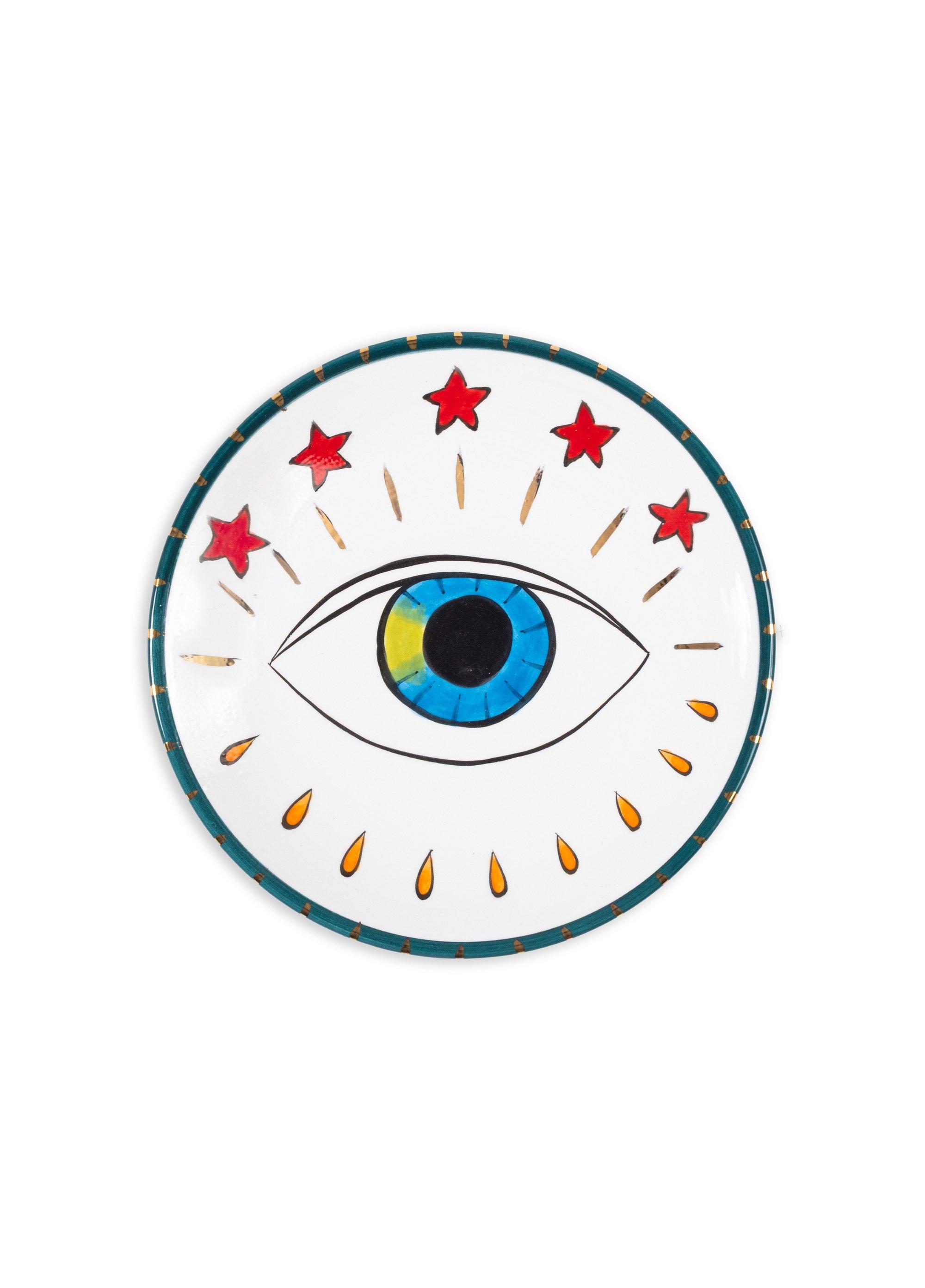 Eyes And Star Dessert Plate, FGI X Anthropologie, Multicolour, A516_EYE, medium