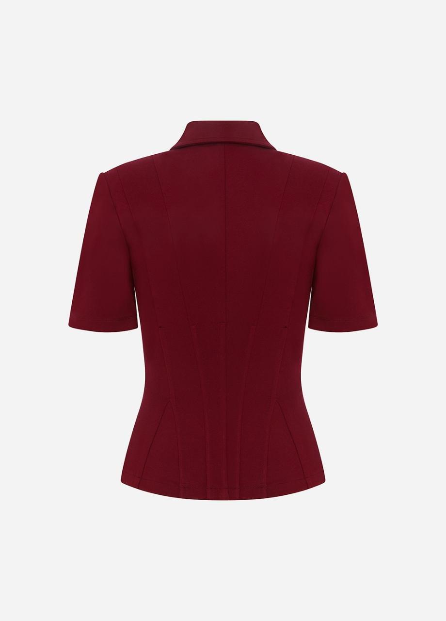 Kate - Polo Neck Corset Detailed T-Shirt, Red, A529_61, large image number 3