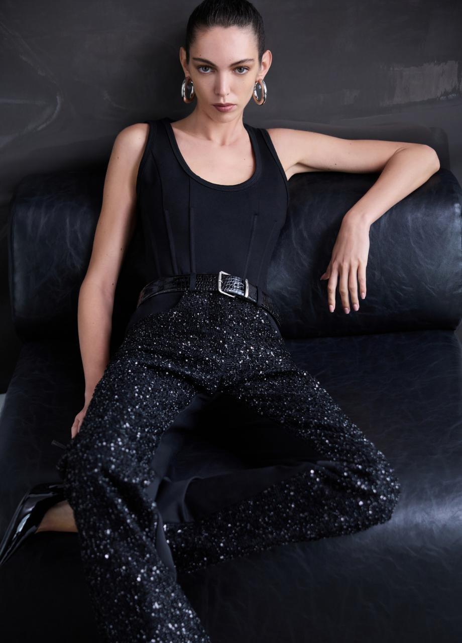 Ariel - Sequin Detailed Trousers, Black, A529_01, large image number 0