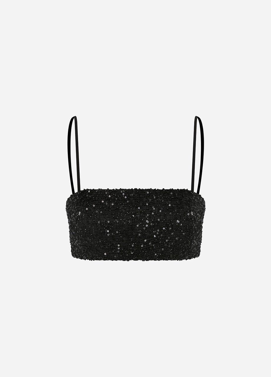Tori - Sequin Crop Top In Black Sequin, A529_BLSQ, large image number 0