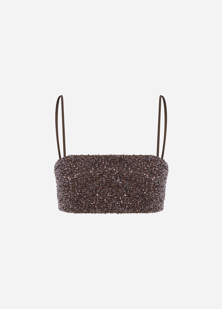 Tori - Sequin Crop Top In Brown Sequin, A529_BRSQ, large image number 0