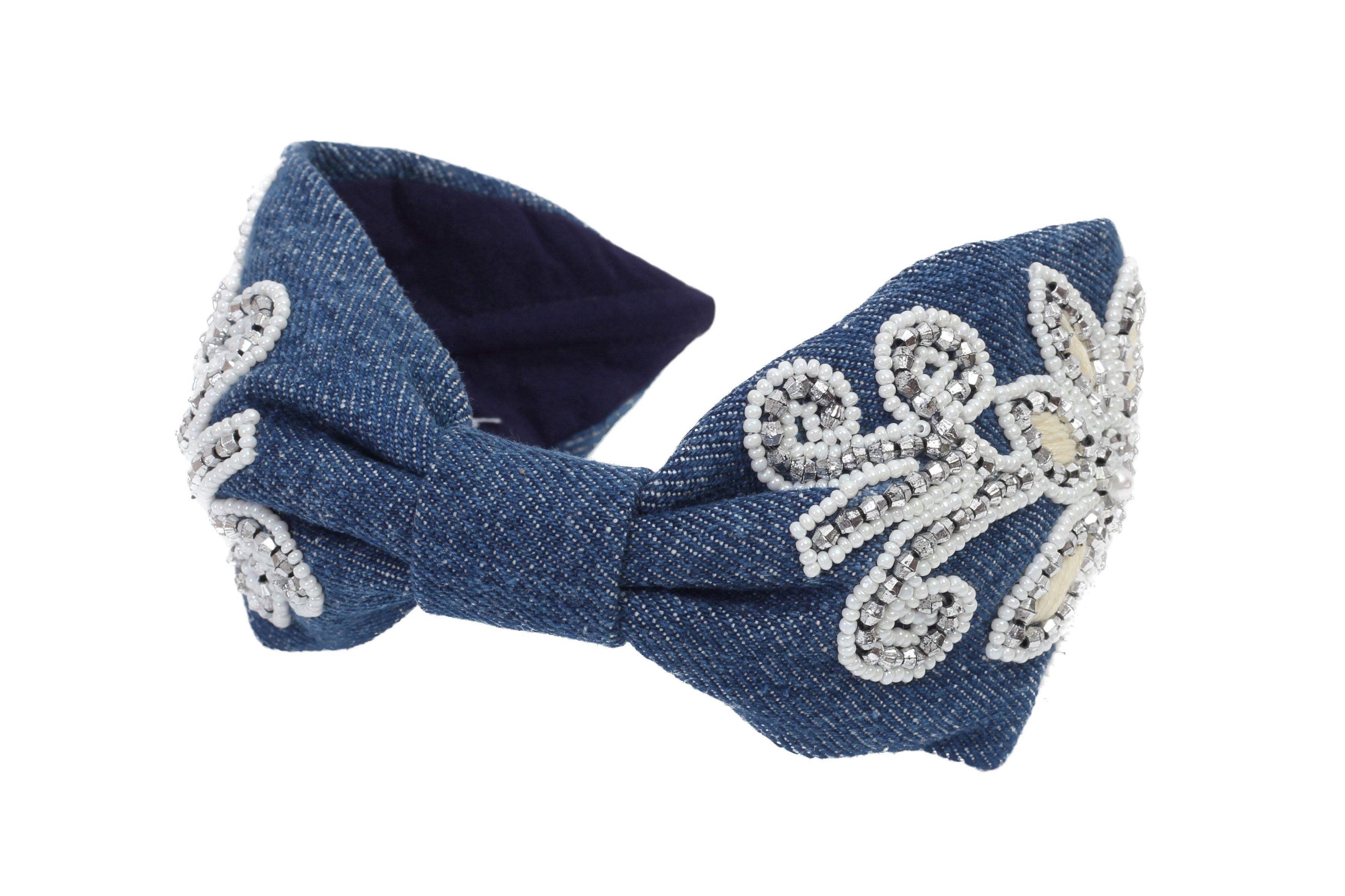 Ivory Denim Headband,Anthropologie X JoyCo, Blue, A506_0093, large image number 2