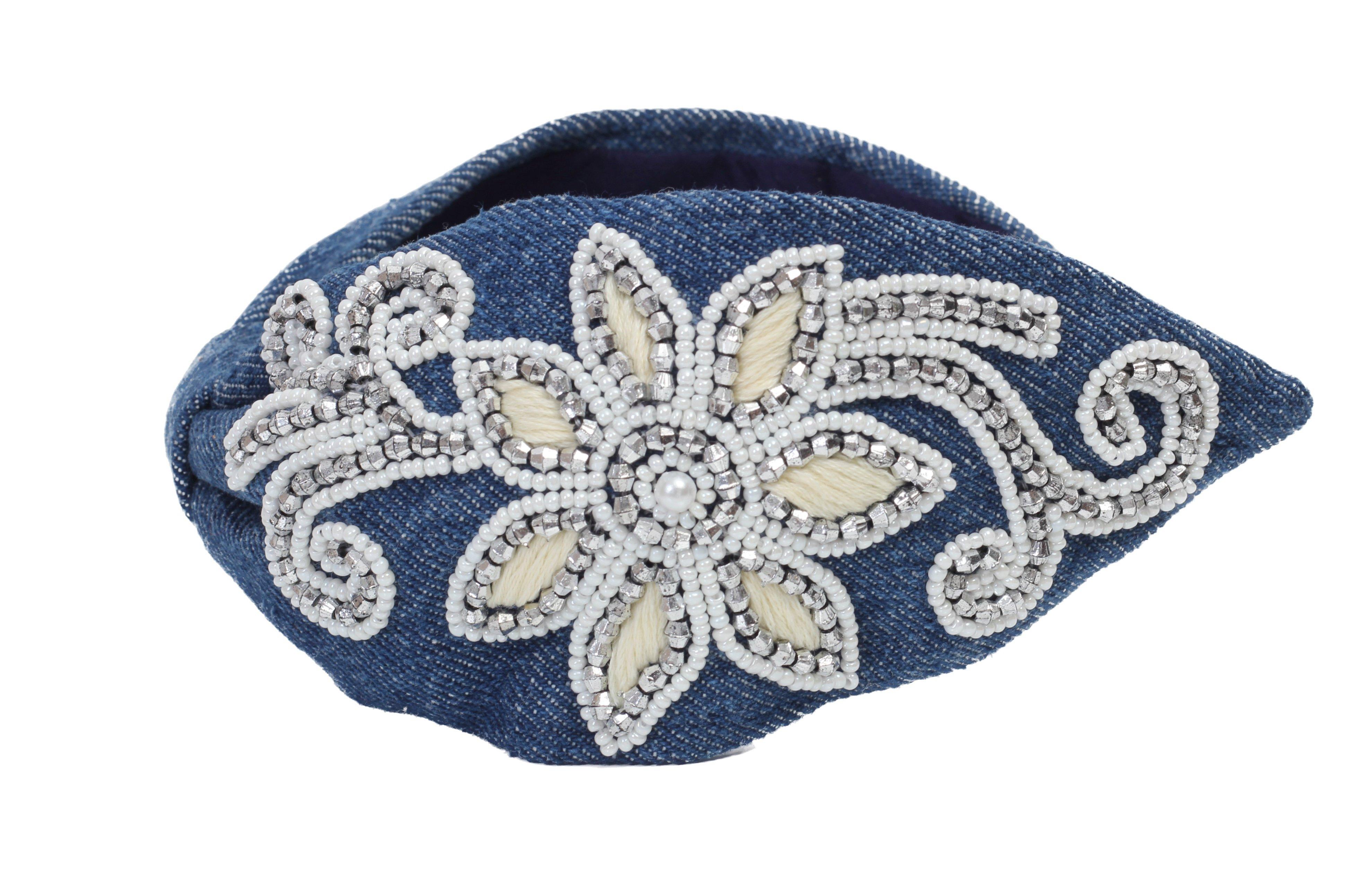 Ivory Denim Headband,Anthropologie X JoyCo, Blue, A506_0093, large image number 3