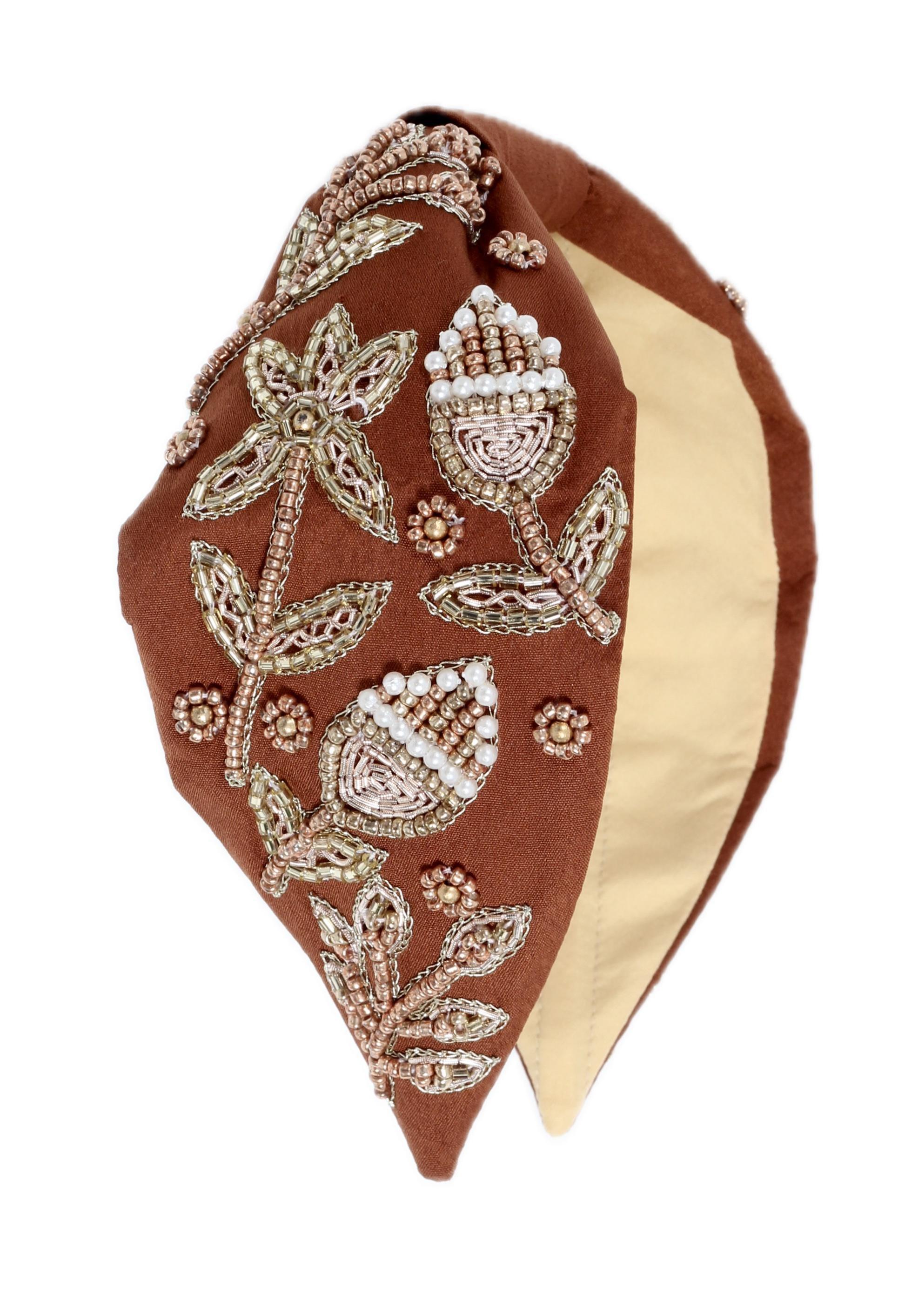 Vintage Bloom Headband, Brown, , medium