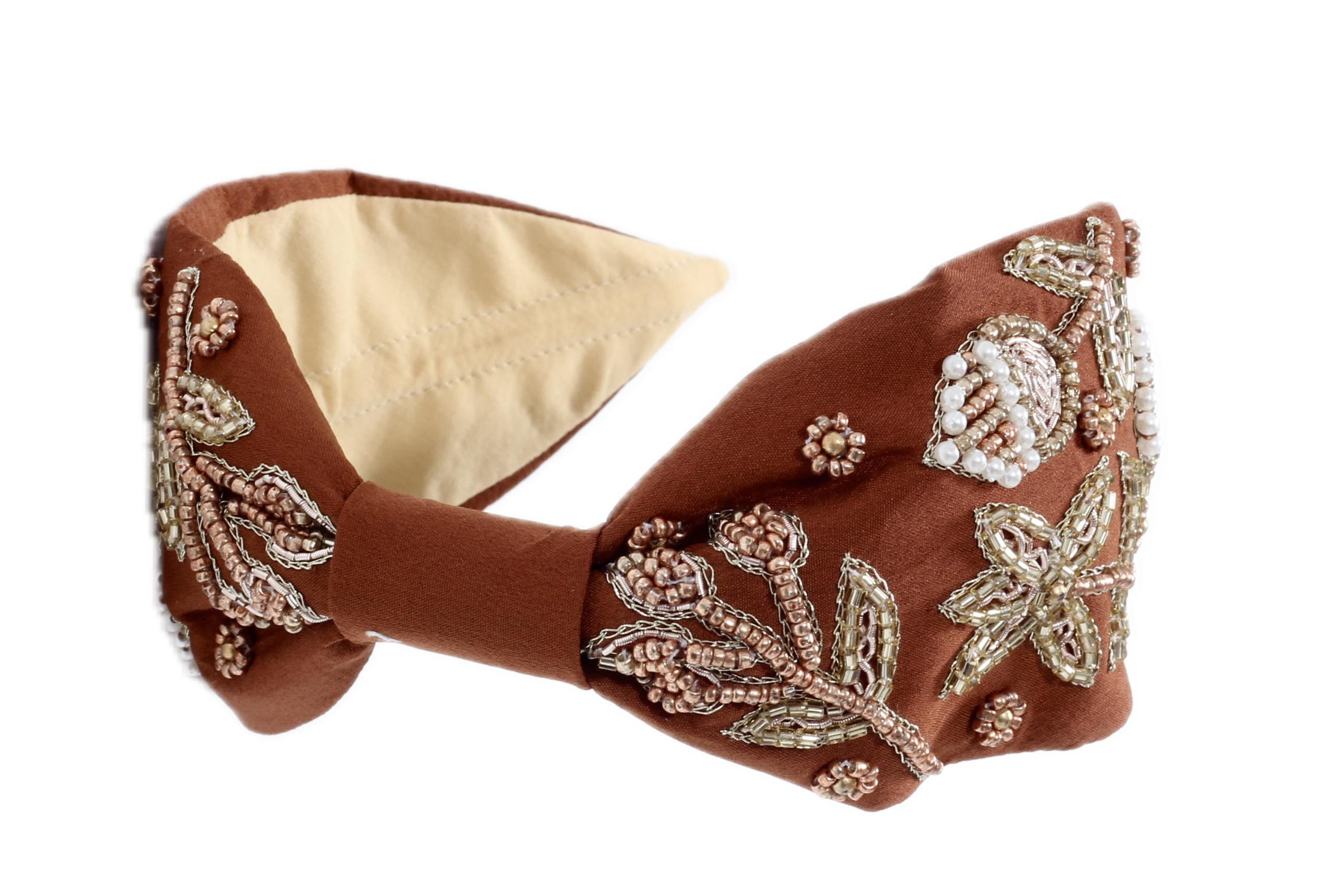 Vintage Bloom Headband, Brown, , large image number 1