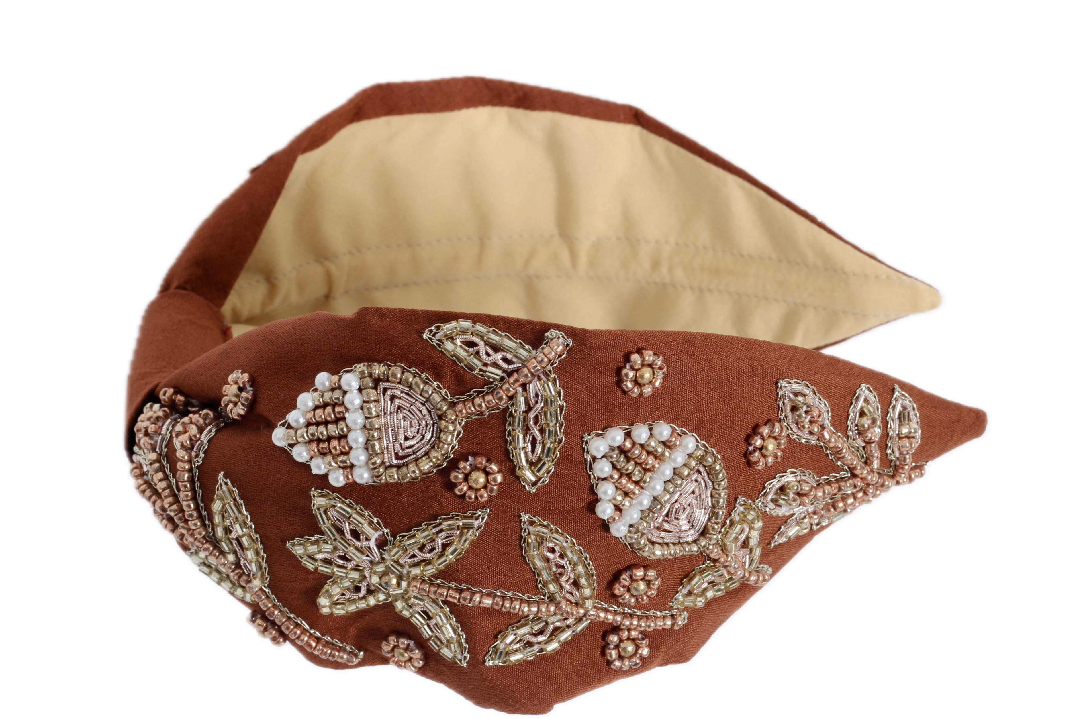 Vintage Bloom Headband, Brown, , large image number 3