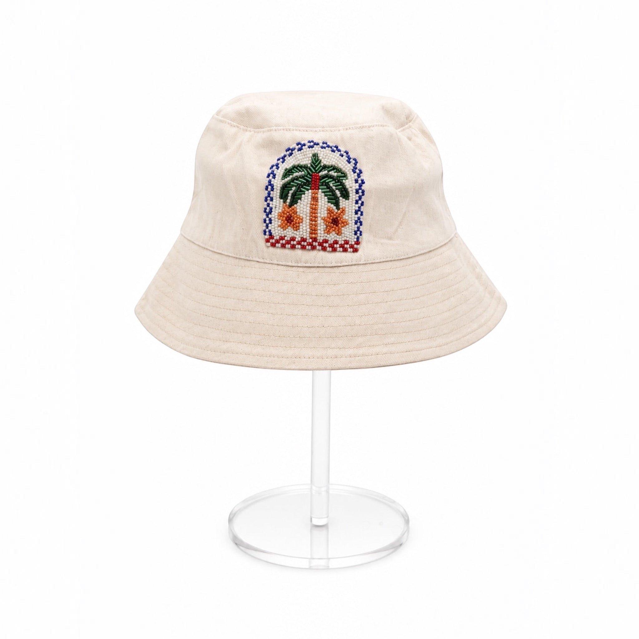 Palm Mirage Beige Embroidered Hat, Beige, A506_BEIGE, large image number 2