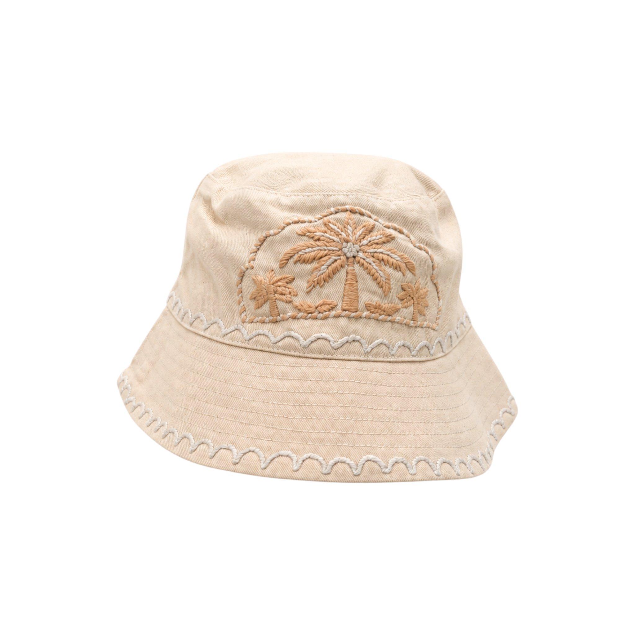 Palm Glow Embroidered Hat, Beige, , medium