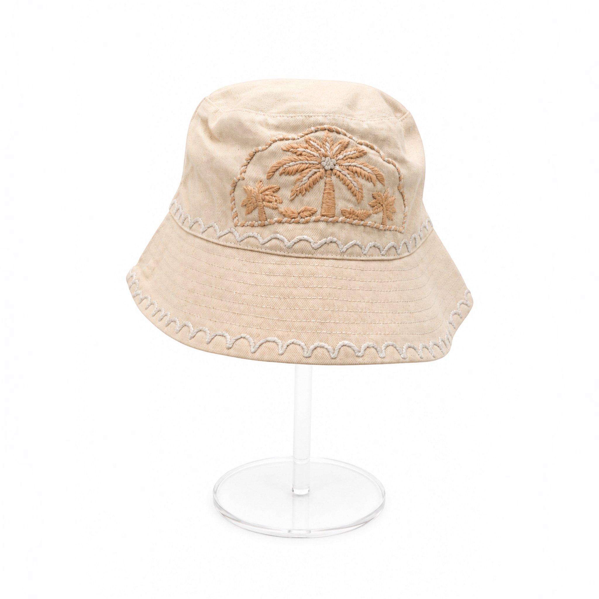 Palm Glow Embroidered Hat, Beige, , medium