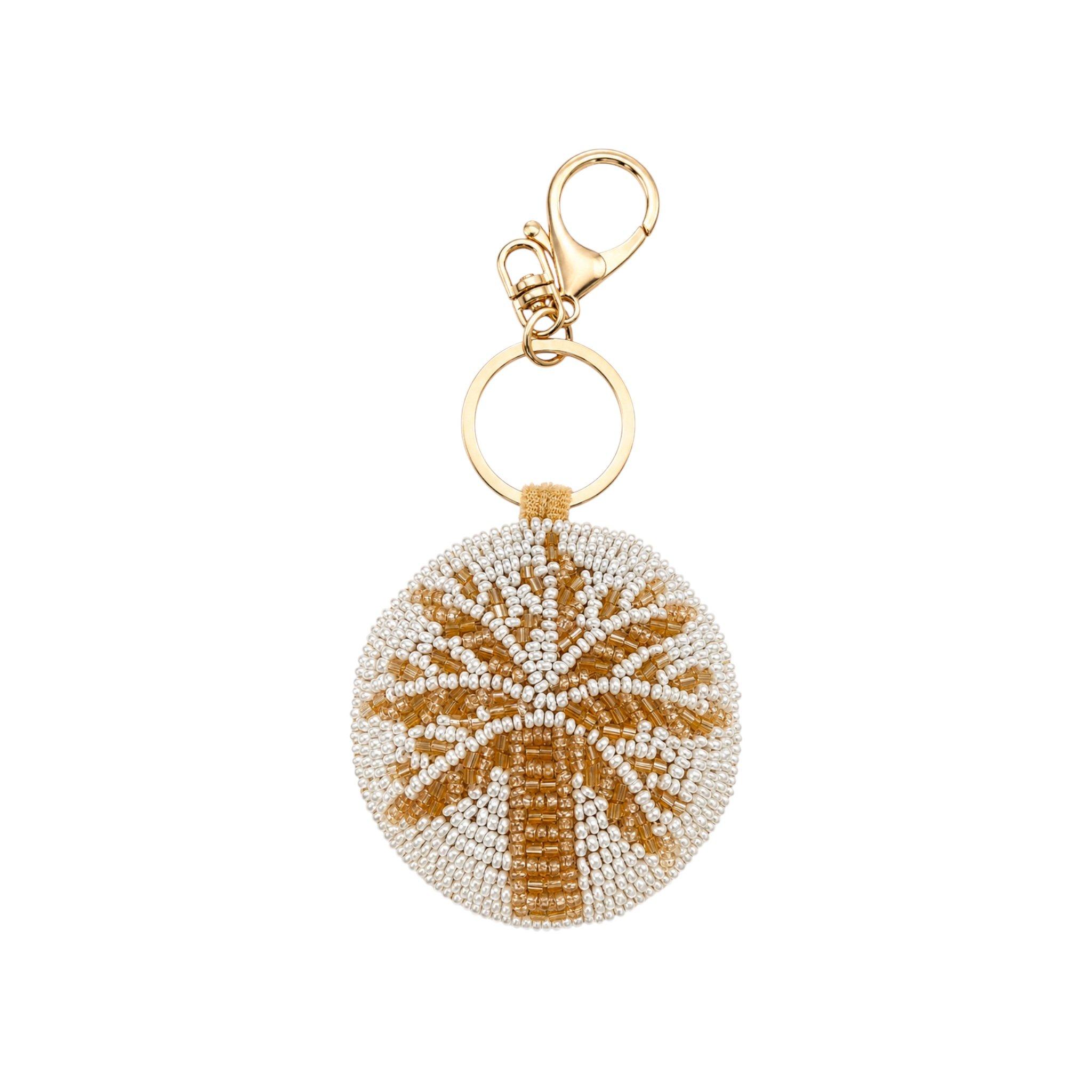 Palm Glow Embroidered Keychain, Beige, A506_BEIGE, medium