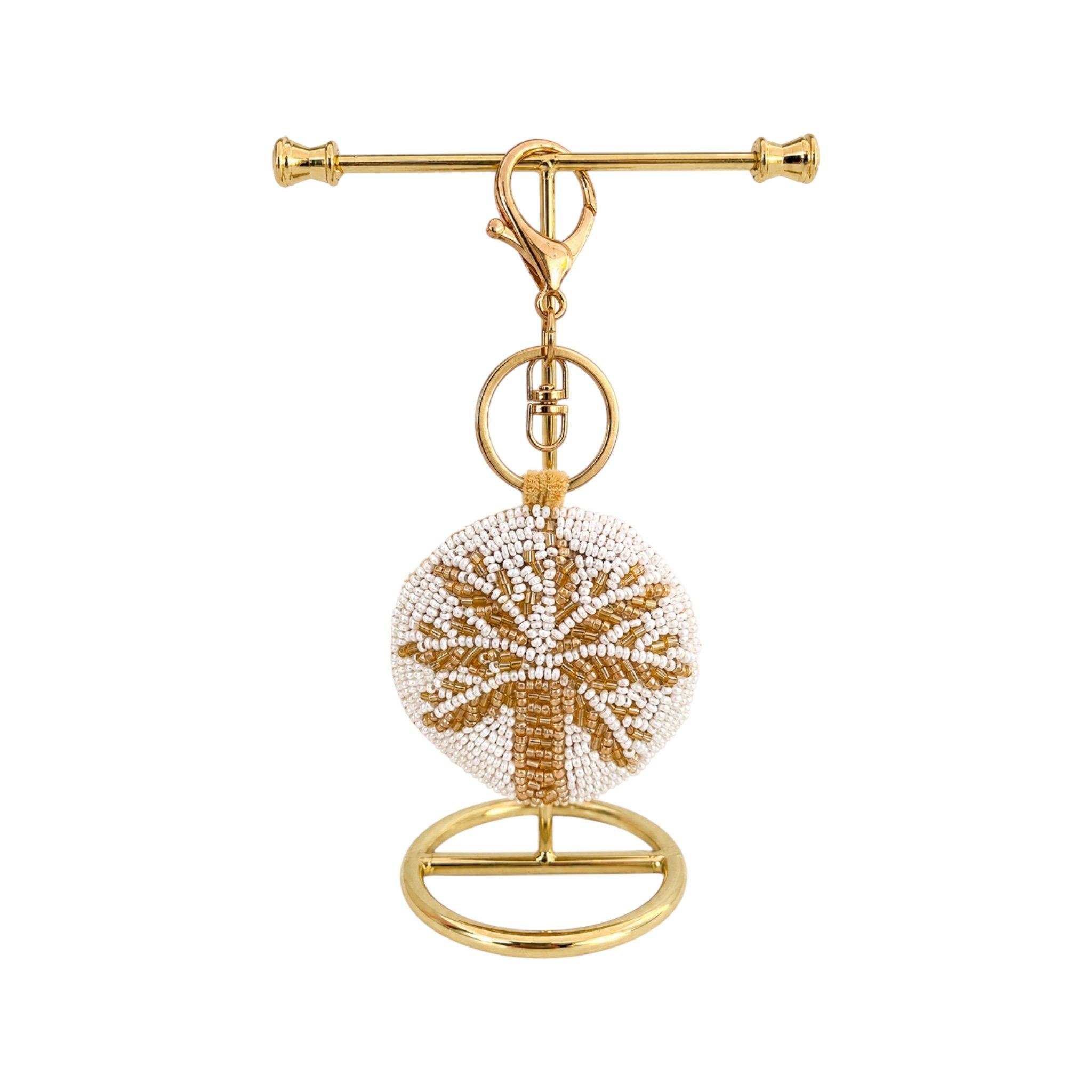 Palm Glow Embroidered Keychain, Beige, A506_BEIGE, large image number 1