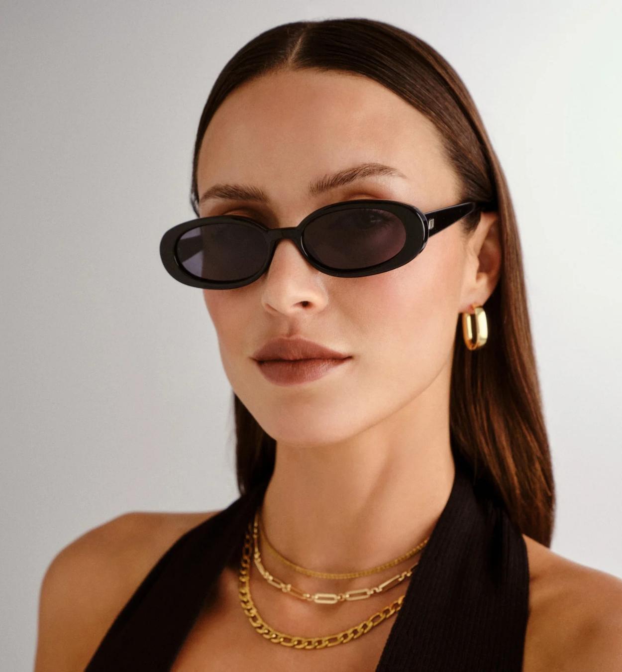 Oval Frame Sunglasses, Black, A532_BLACK, medium