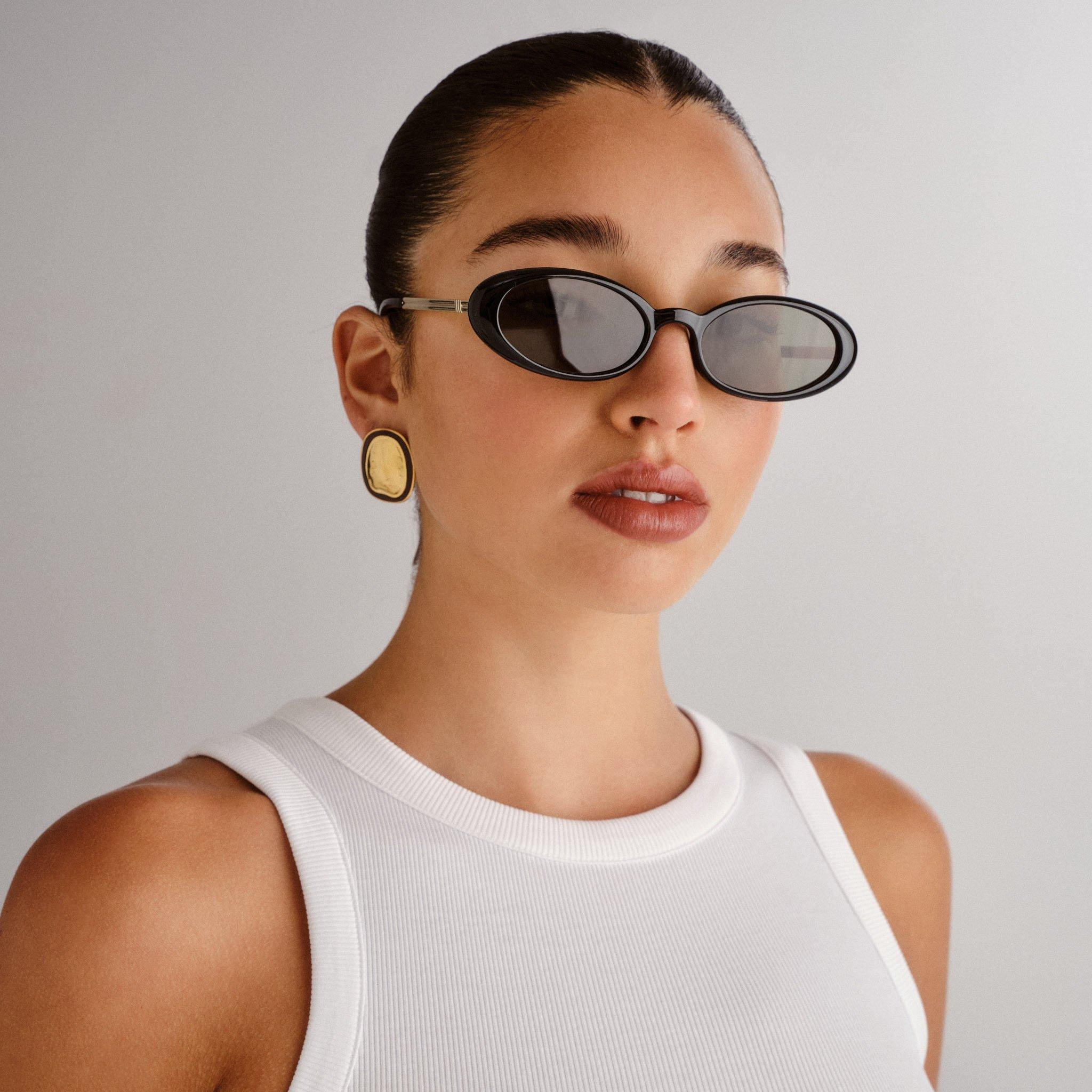 Oval Frame Sunglasses, Black, A532_BLACK, large image number 0