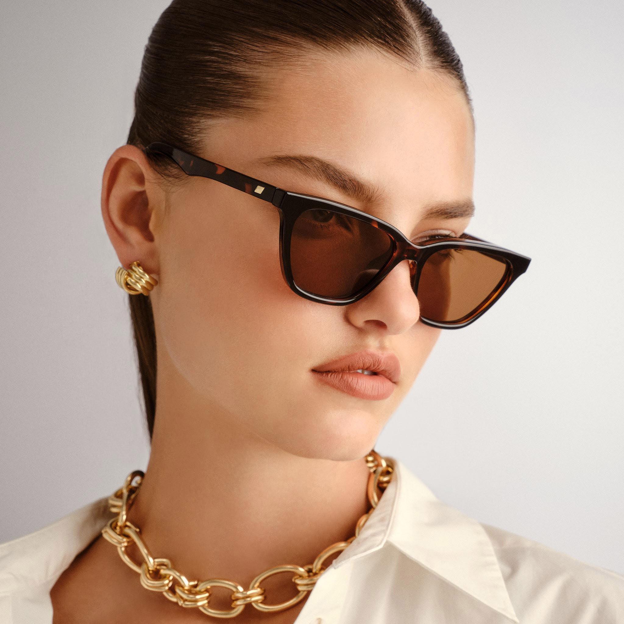 Cat-Eye Frame Sunglasses, Brown, A532_TORT, large image number 1