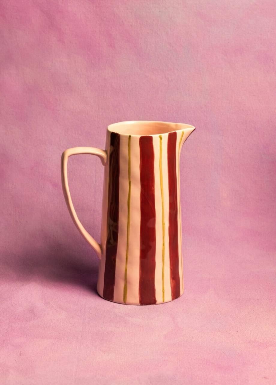 Megan Striped Jug - Pink & Burgundy, Pink, Red, A525_PINK, medium