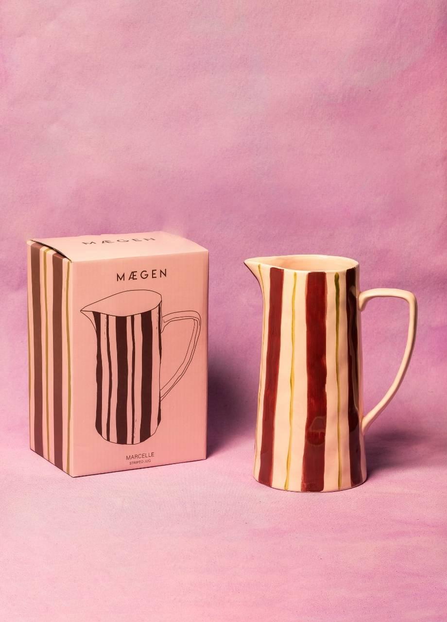Megan Striped Jug - Pink & Burgundy, Pink, Red, A525_PINK, medium