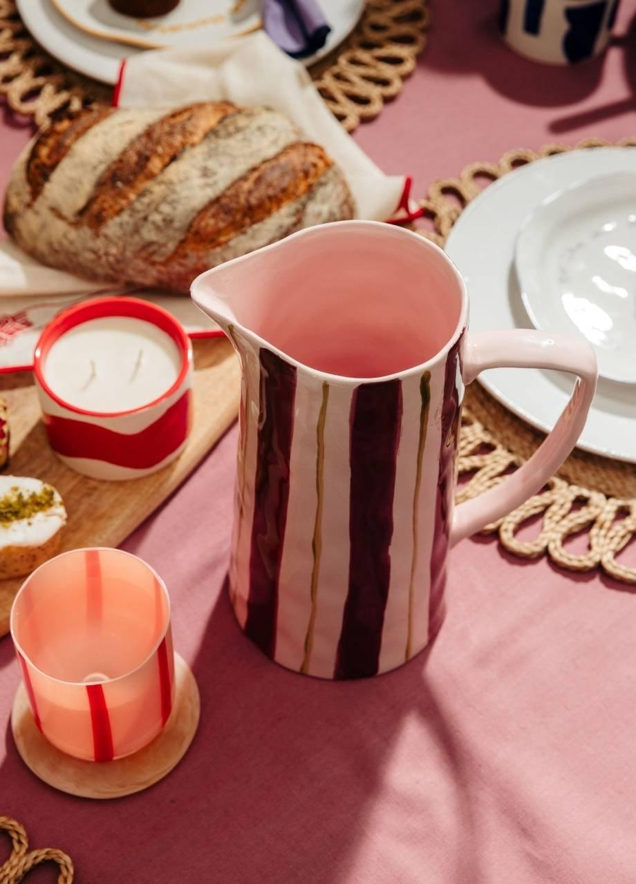 Megan Striped Jug - Pink & Burgundy, Pink, Red, A525_PINK, medium