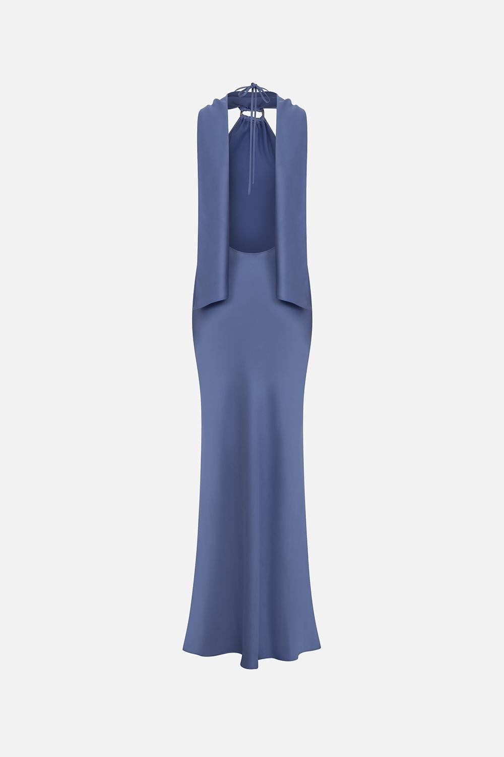 Blue Selora Open-Back Satin Maxi Dress With Accessory Detail, A529_0040, large image number 1