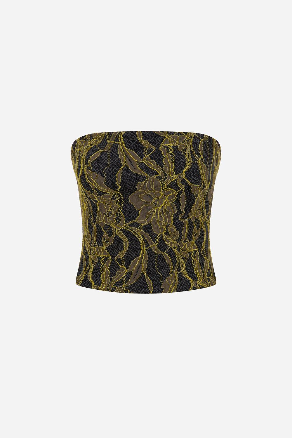 Khaki Maria Lace-Overlay Denim Corset, A529_0091, large image number 1