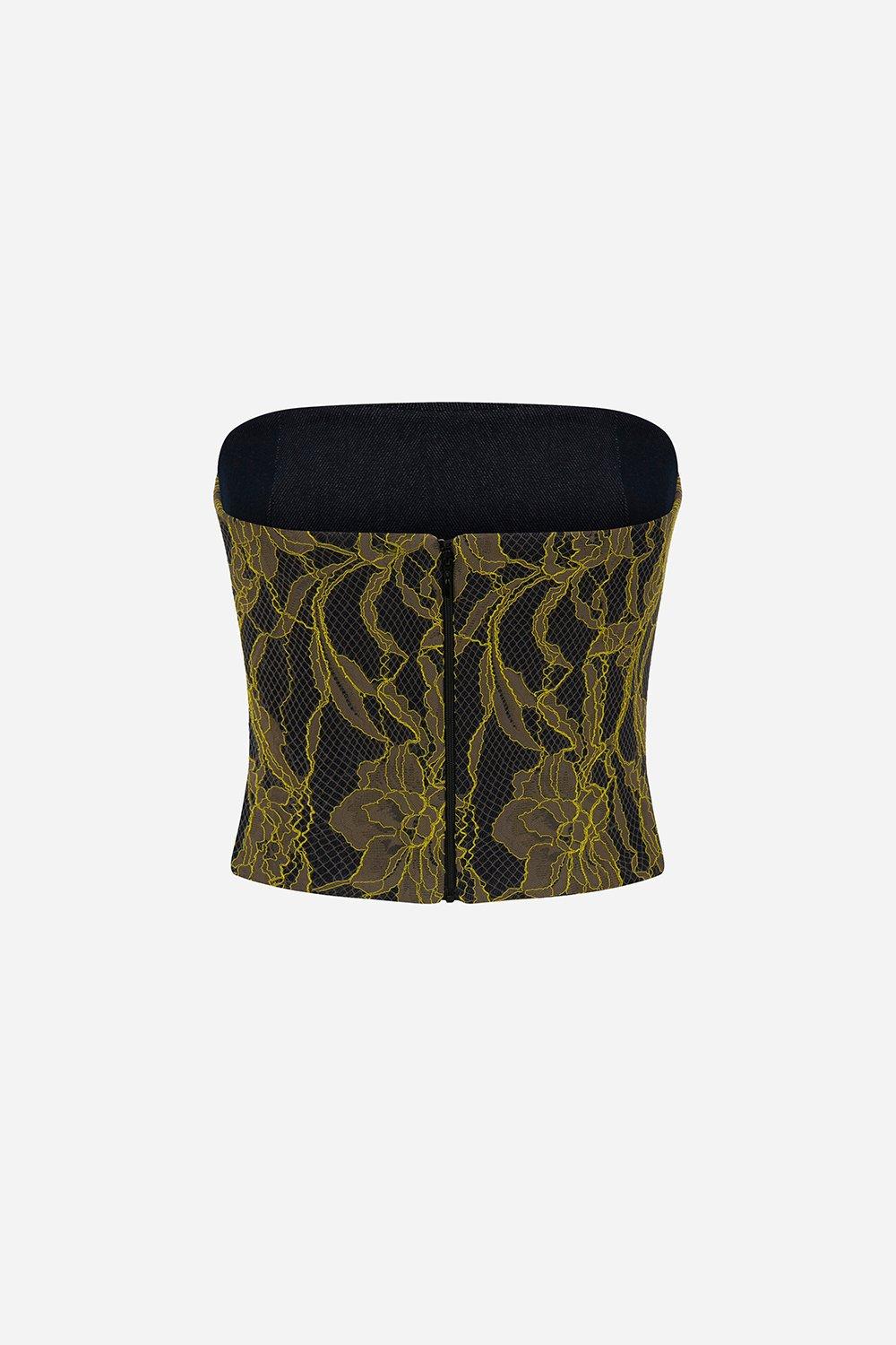 Khaki Maria Lace-Overlay Denim Corset, A529_0091, medium