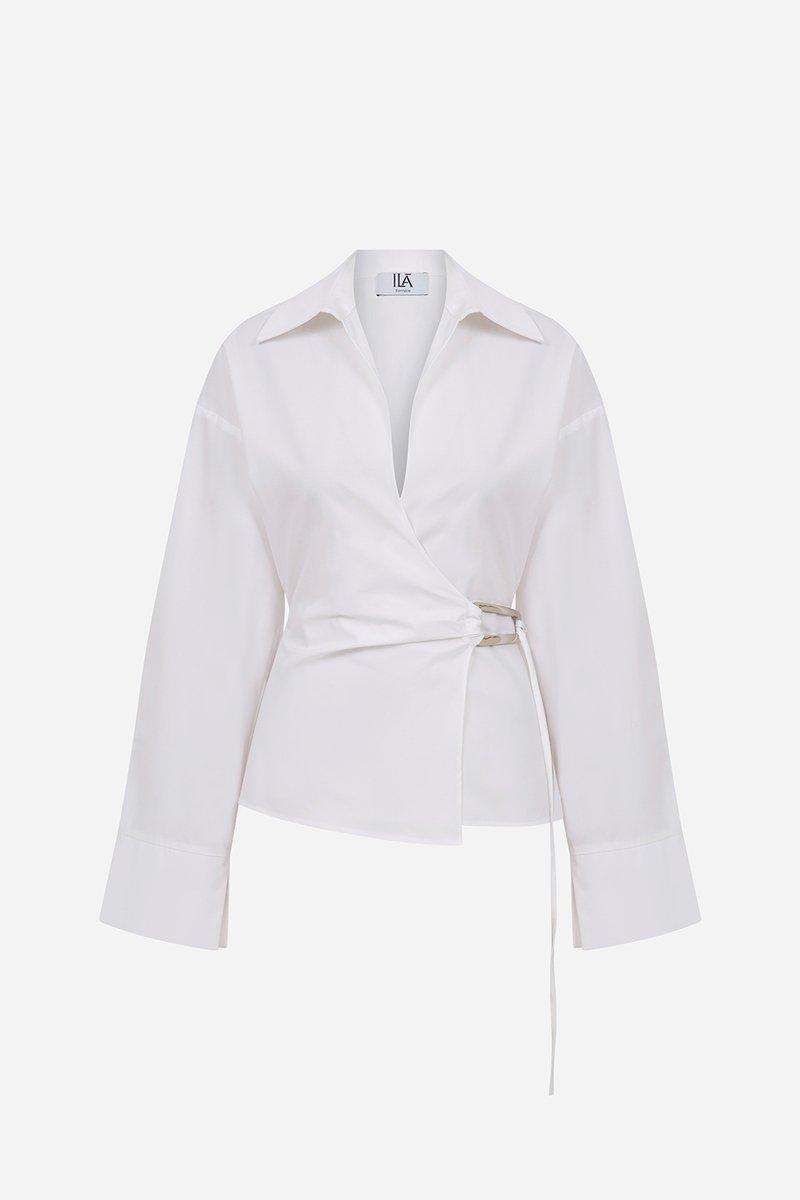 White Lee Draped Poplin Shirt With Accessory Detail, A529_0010, large image number 0