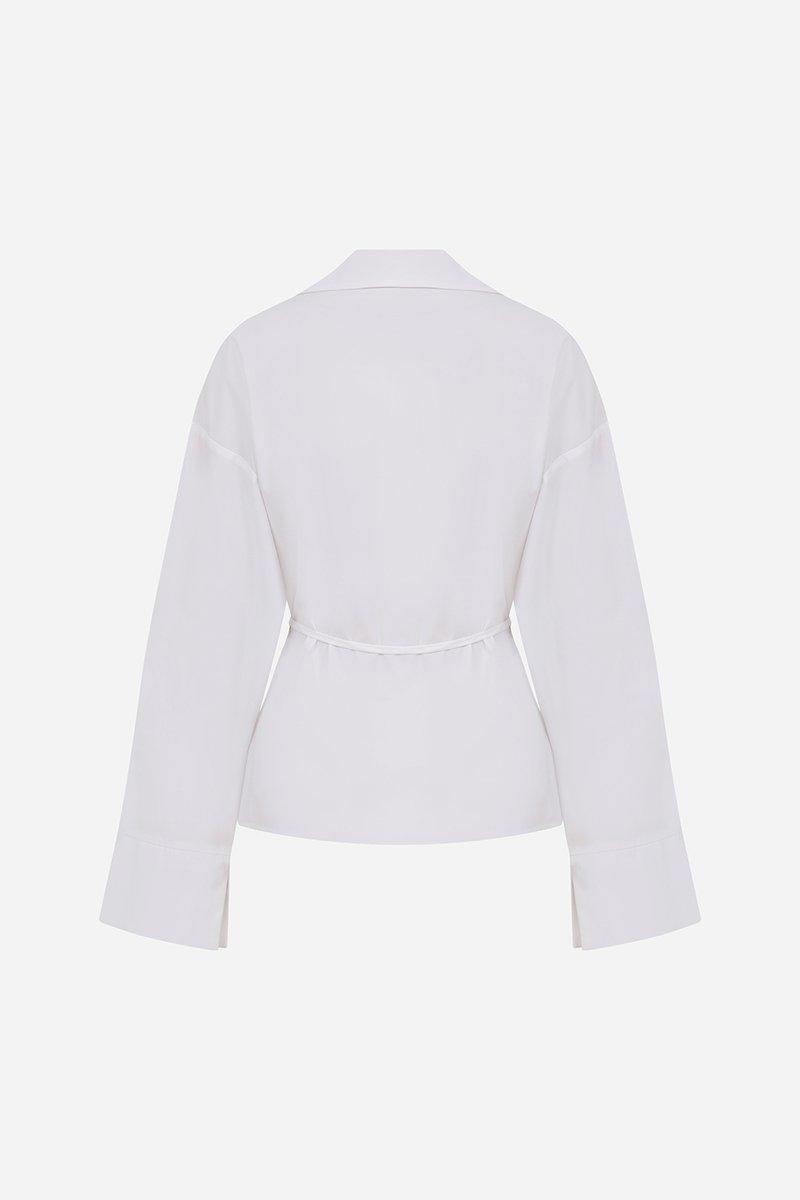 White Lee Draped Poplin Shirt With Accessory Detail, A529_0010, large image number 1