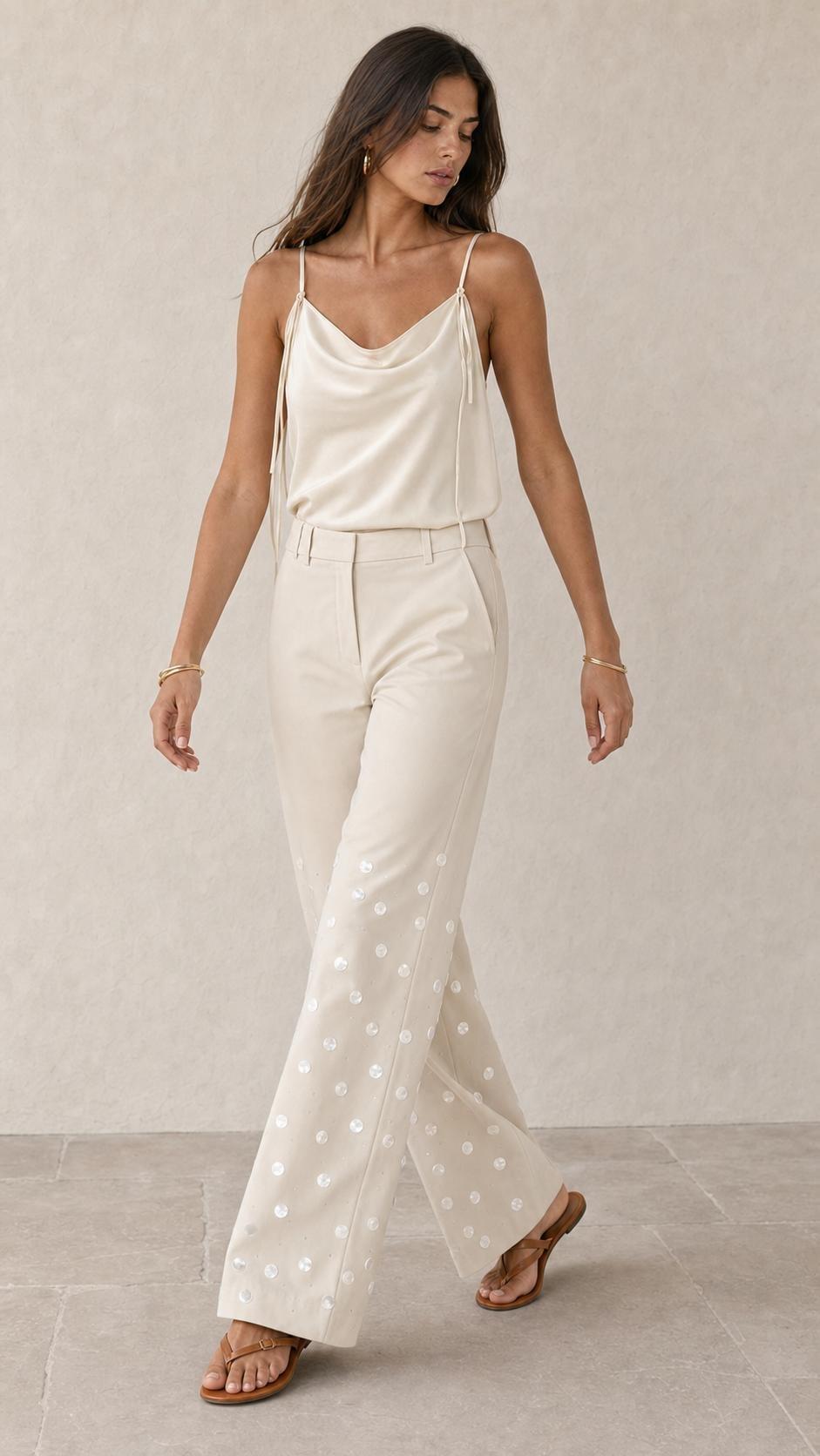 Sequin-Embellished Wide Leg Trousers, Cream, A529_0013, medium