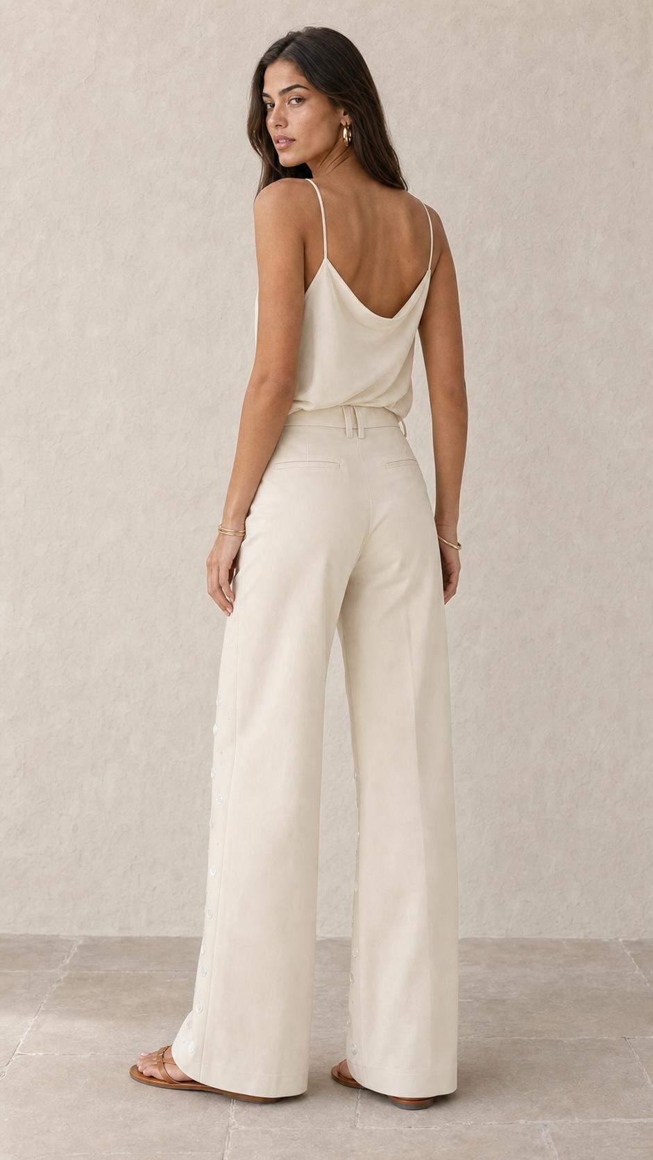 Sequin-Embellished Wide Leg Trousers, Cream, A529_0013, large image number 3
