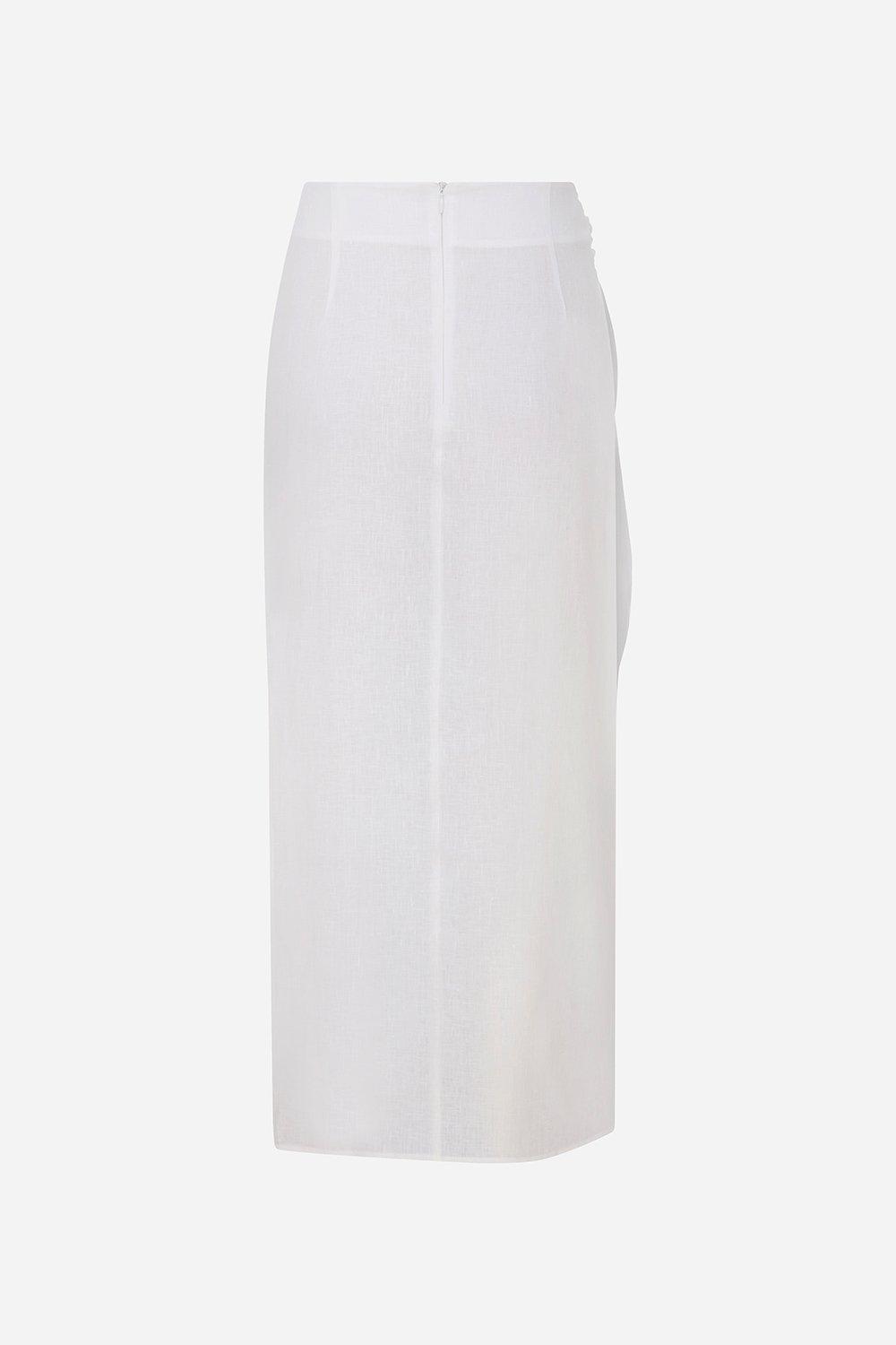 Lear-Linen Tie-Detail Midi Skirt, White, , large image number 1