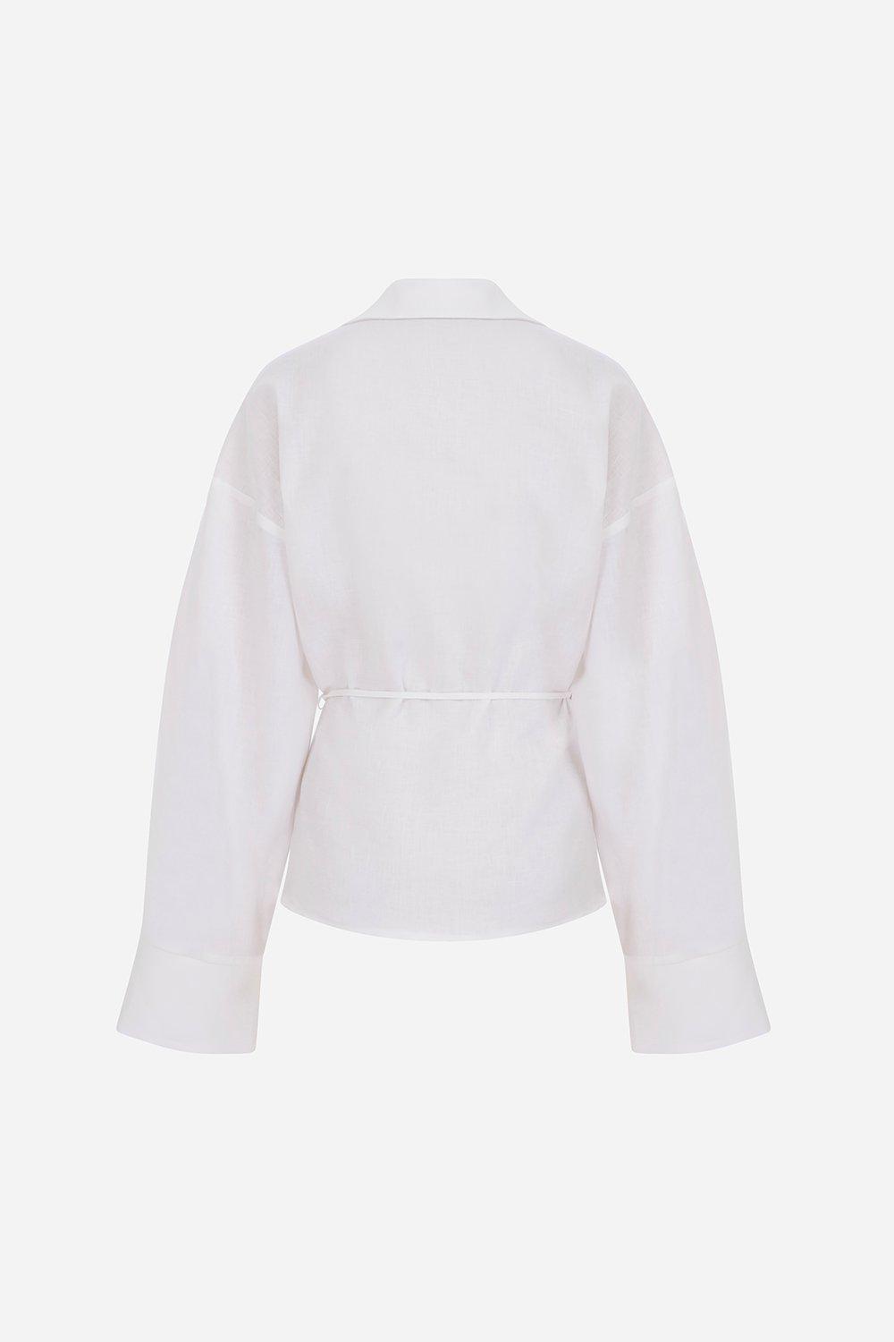 GRETA DRAPED LINEN SHIRT WITH ACCESSORY DETAIL, , medium