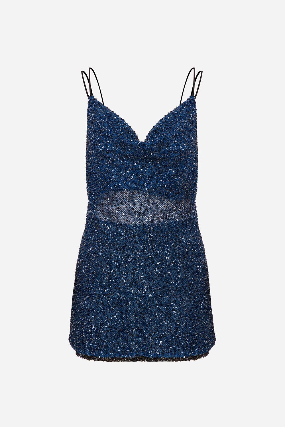 Navy Paula Cowl Neck Sequin Mini Dress, , large image number 1