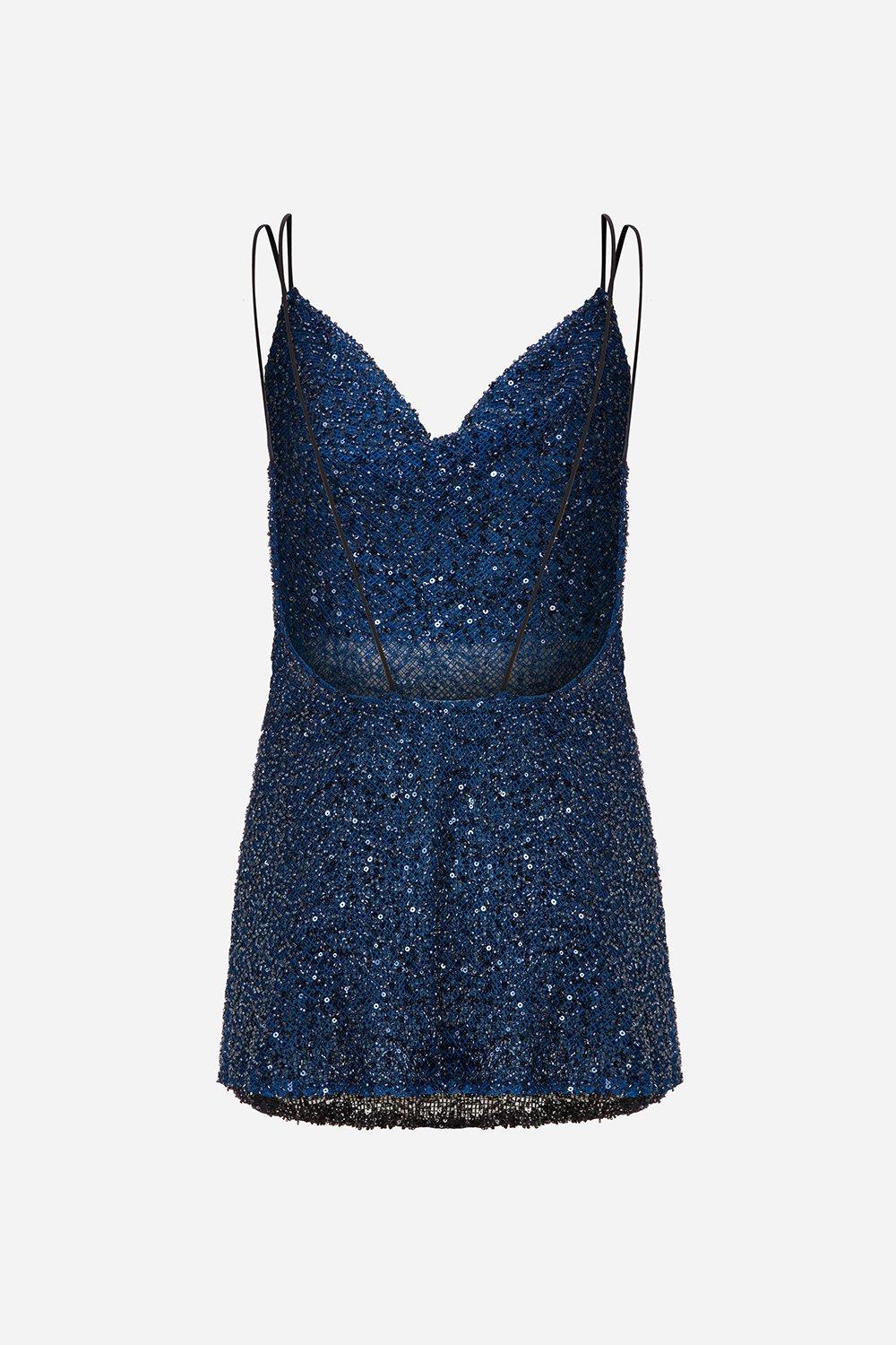 Navy Paula Cowl Neck Sequin Mini Dress, , large image number 2