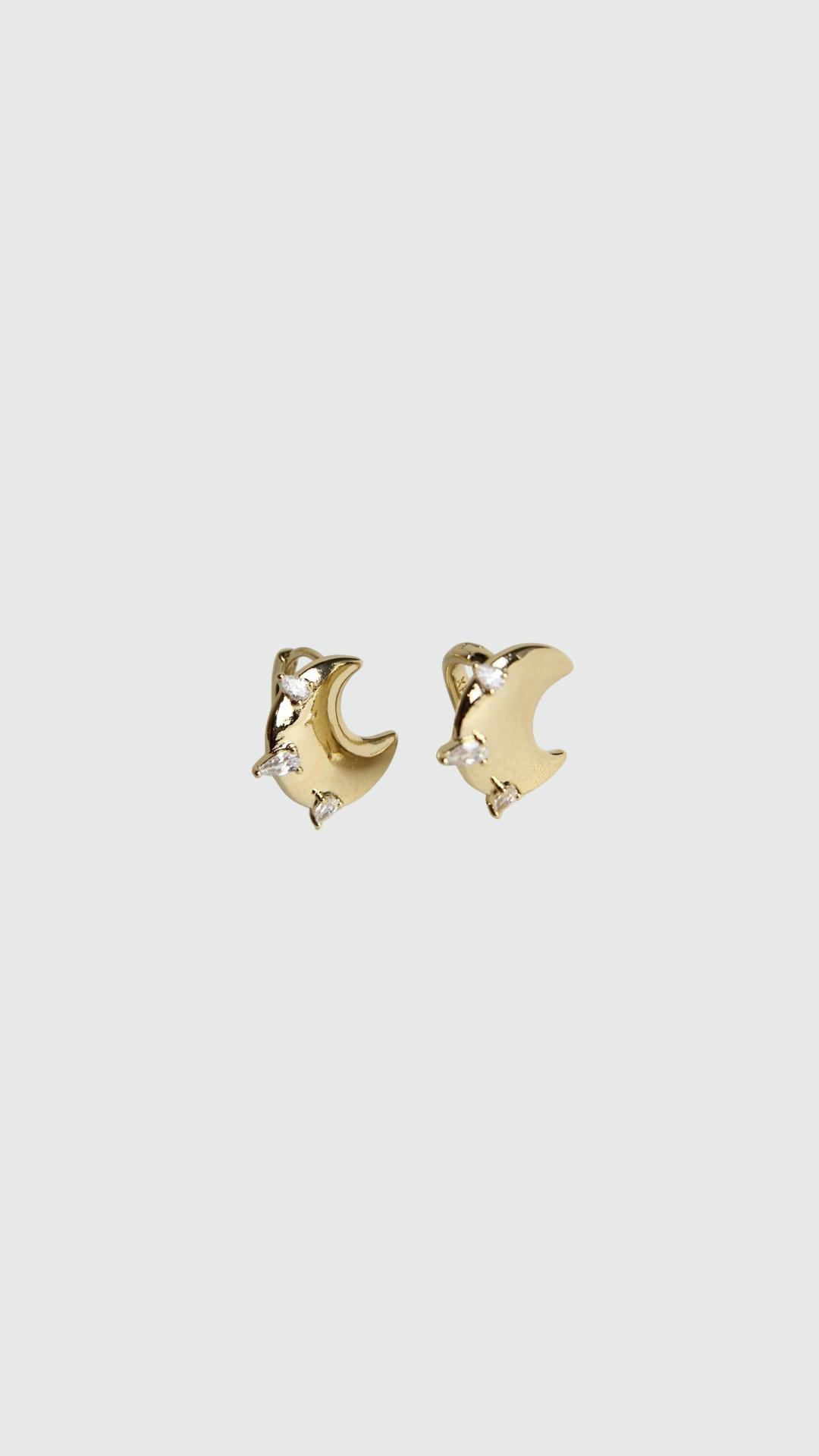 Moon Stud Earring, Gold, , medium