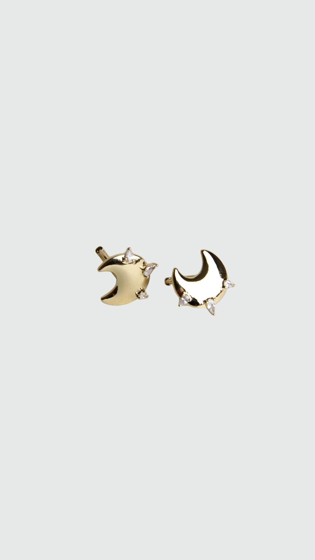 Moon Stud Earring, Gold, , medium