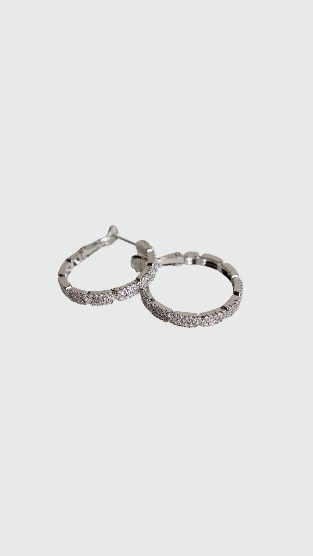 Curved Crystal Hoop Earring, Silver, , large image number 0