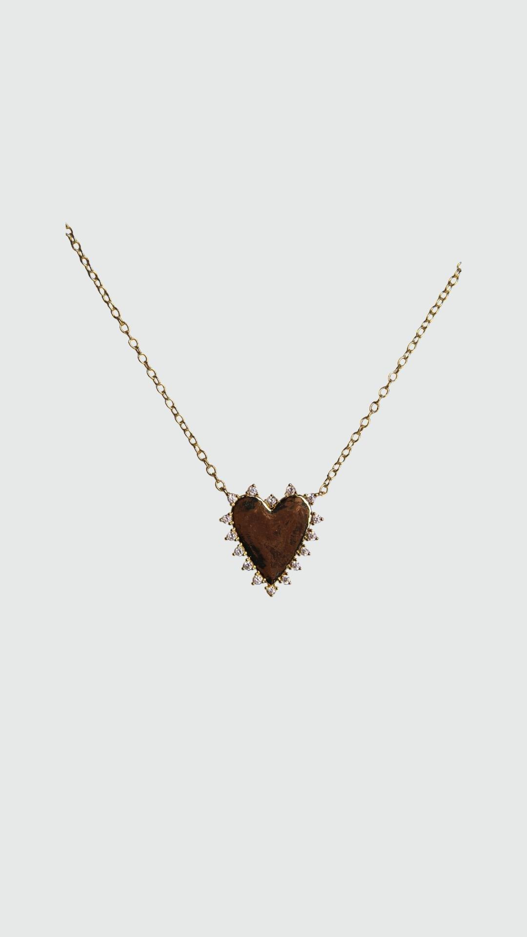 Sparkle Gold Heart Charm Necklace, Gold, , medium