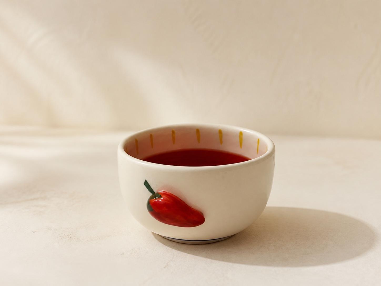 Hand-Painted Chili Pepper Ceramic Bowl, Red, , medium
