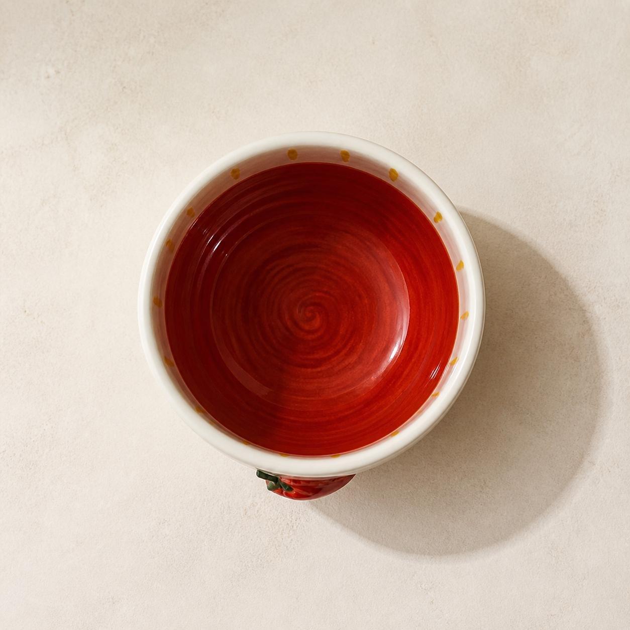 Hand-Painted Chili Pepper Ceramic Bowl, Red, , medium