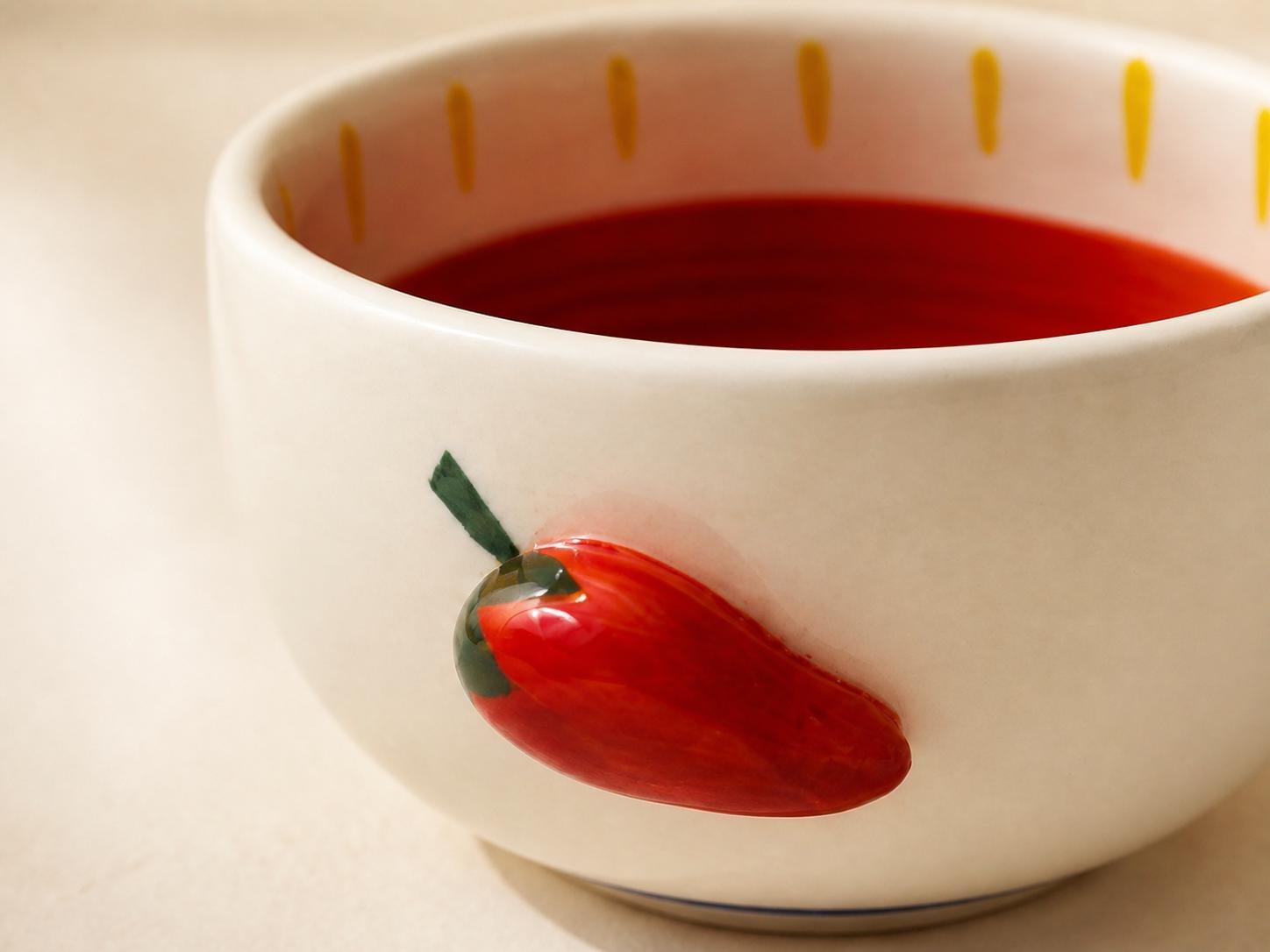 Hand-Painted Chili Pepper Ceramic Bowl, Red, , large image number 4
