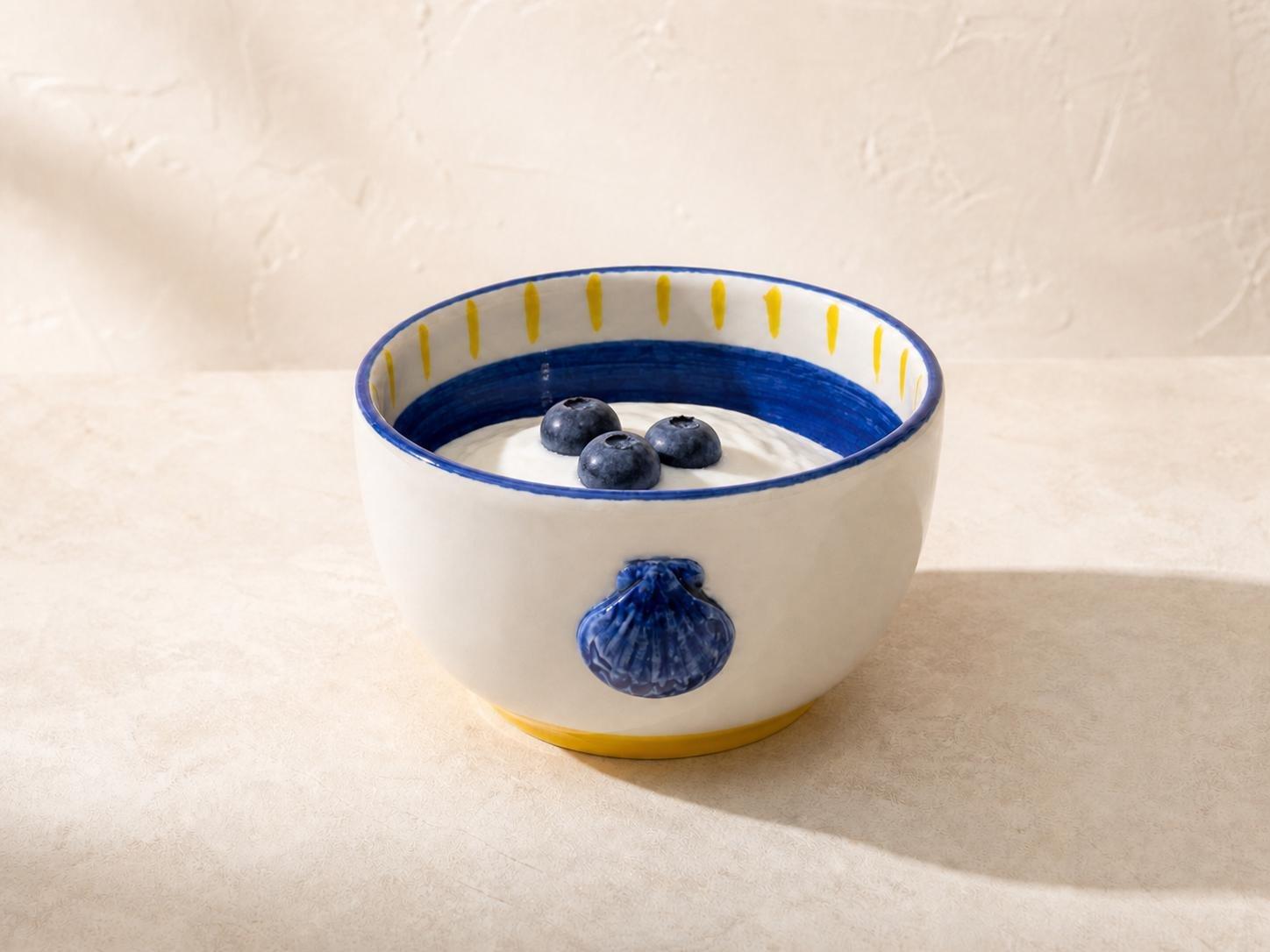 Hand-Painted Seashell Ceramic Bowl, Blue, , large image number 2