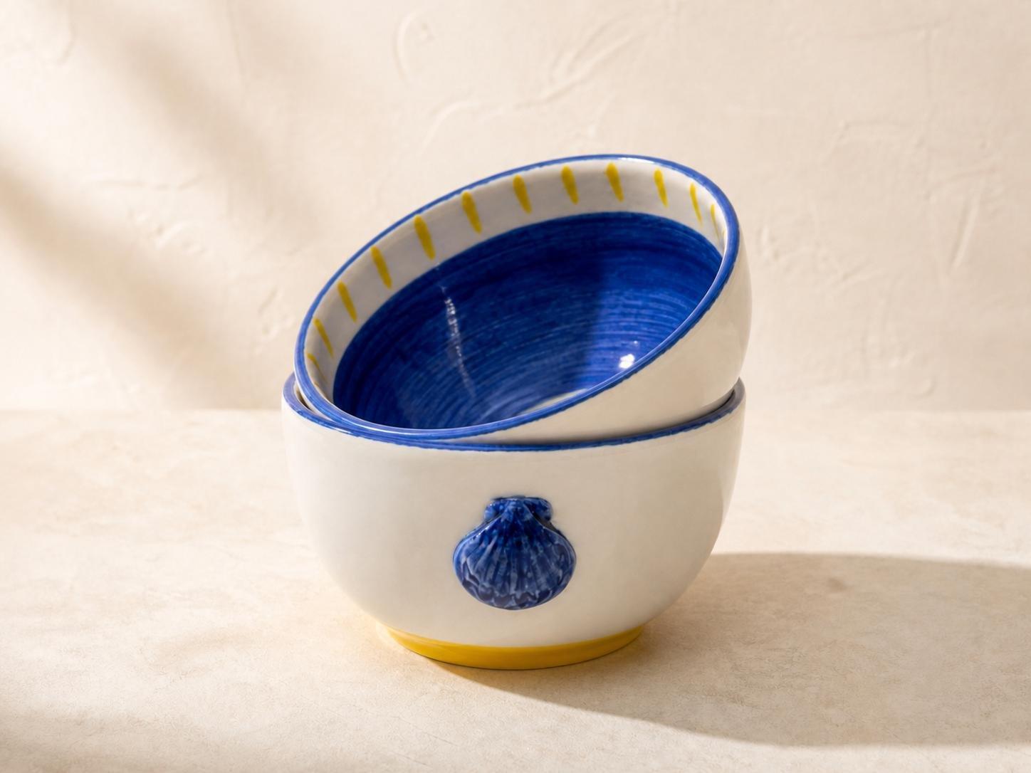 Hand-Painted Seashell Ceramic Bowl, Blue, , large image number 3